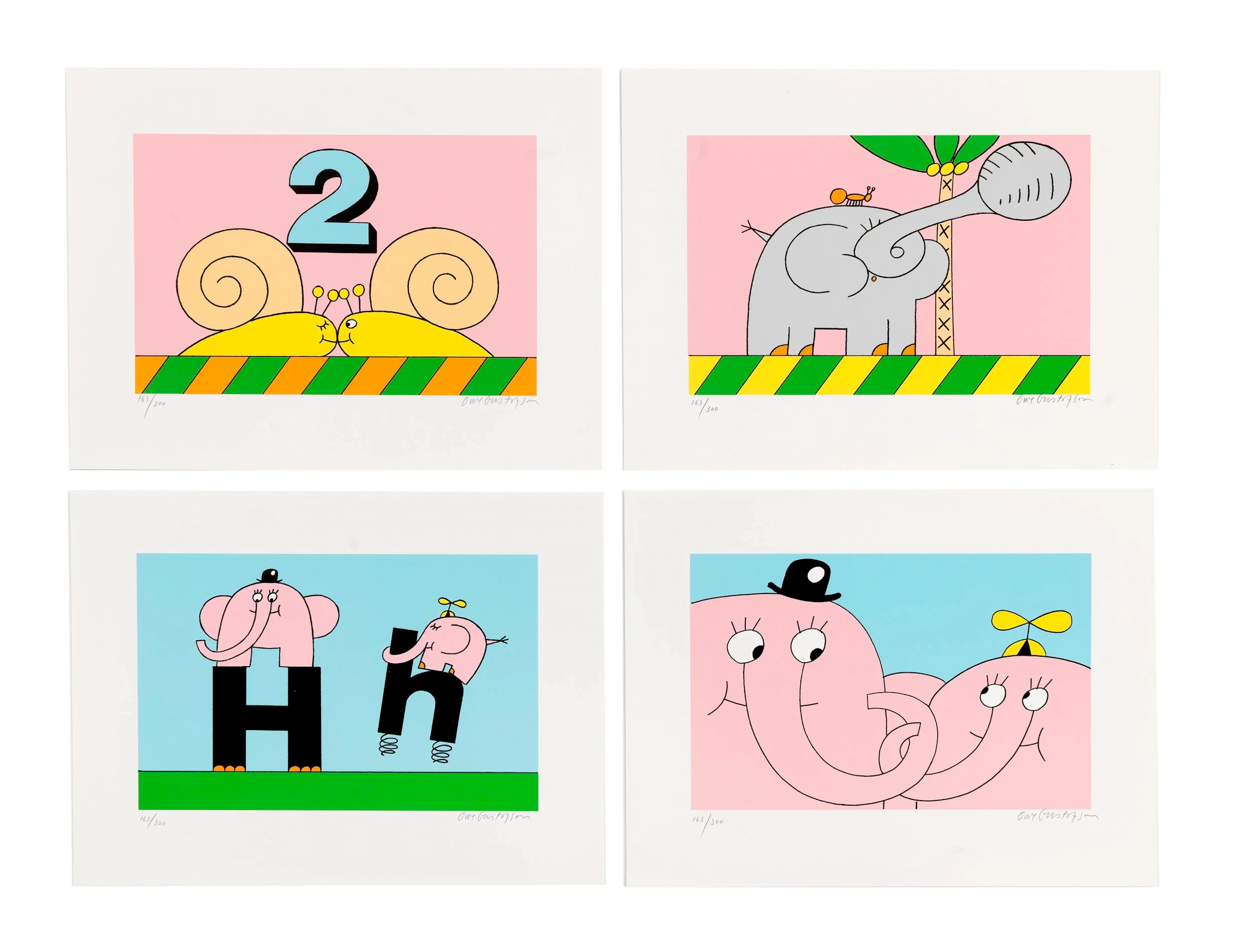 Portfölj innehållande serigrafierna; Puss!, Fanfar, Hej å hå!, Liten