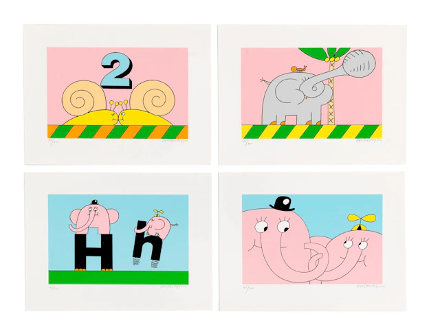 Portfölj innehållande serigrafierna; Puss!, Fanfar, Hej å hå!, Liten