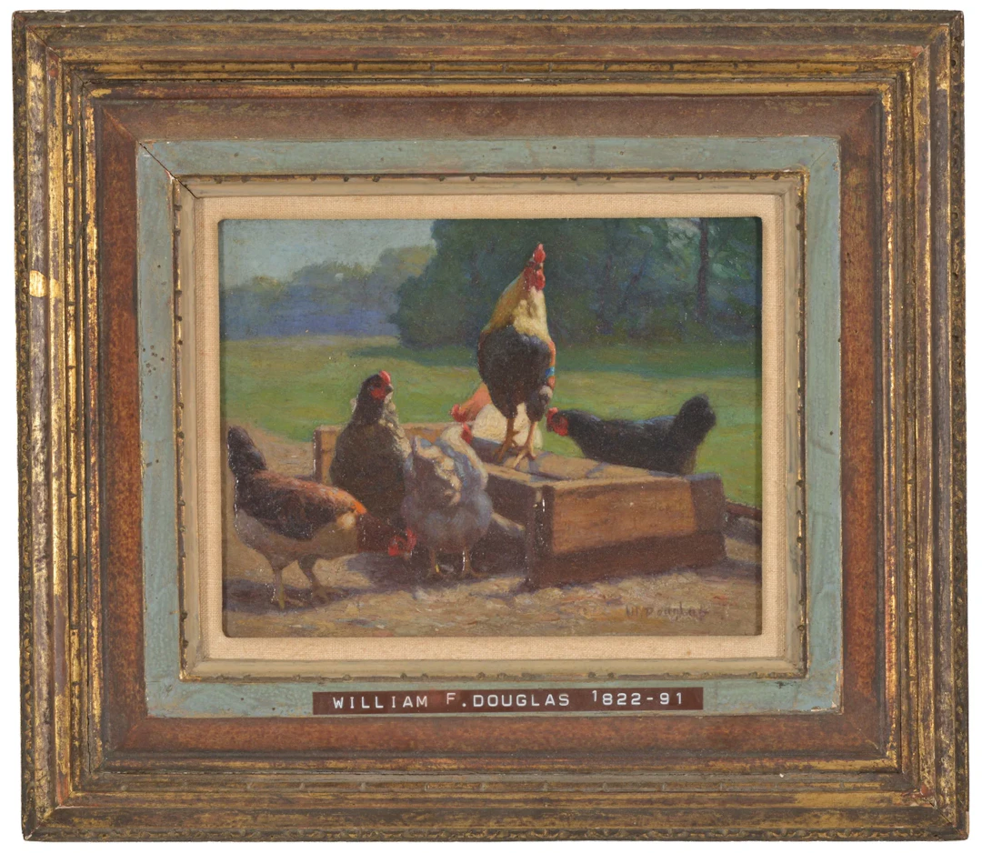 William Fettes Douglas. Scotland. Barnyard chickens. Oil on board.