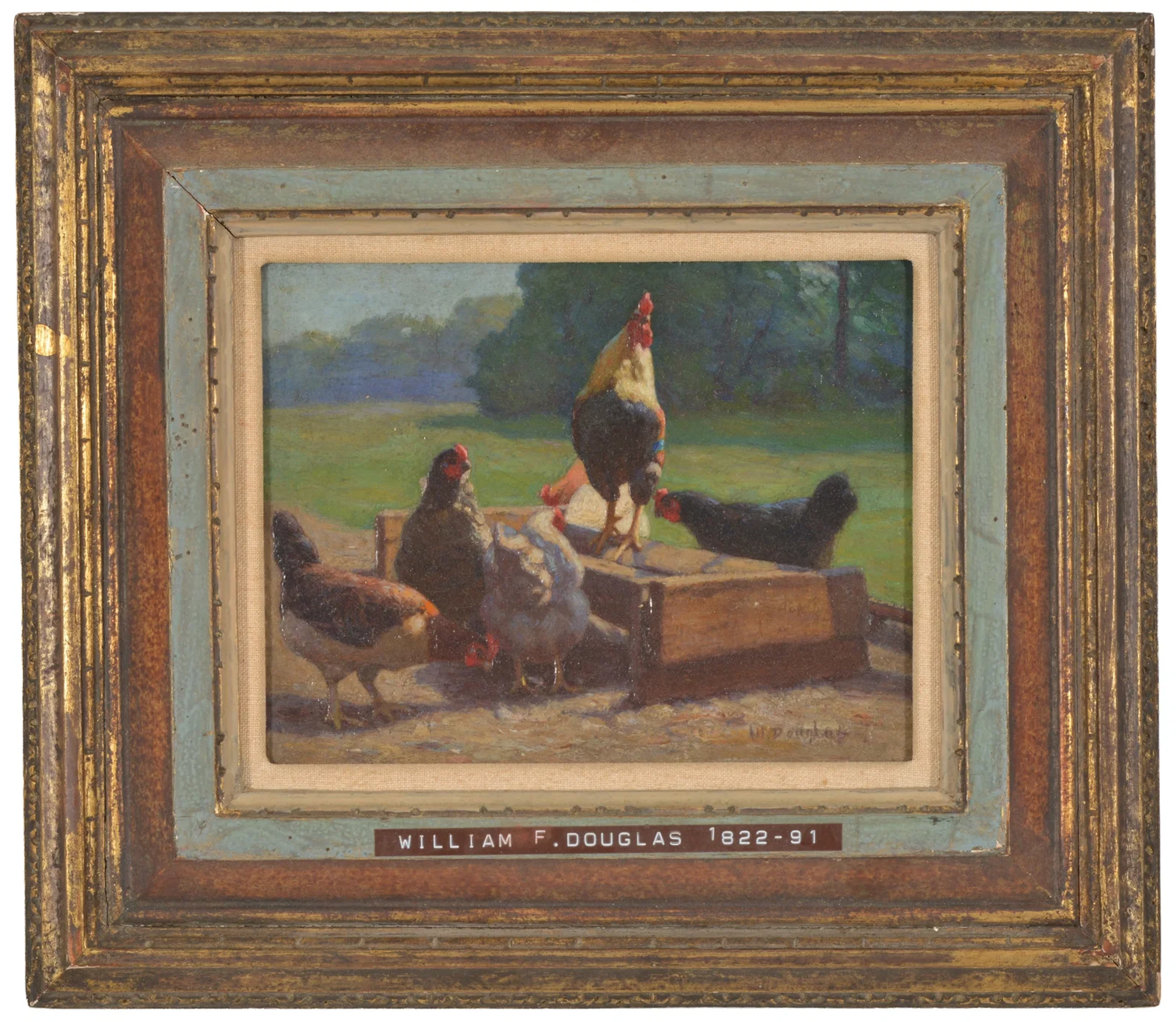 William Fettes Douglas. Scotland. Barnyard chickens. Oil on board.