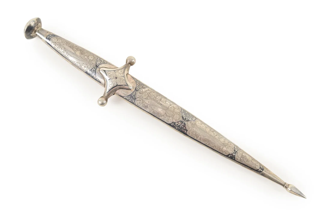 Caucasian Dagestan Silver and Niello Dagger, Early 20th Century. Entire