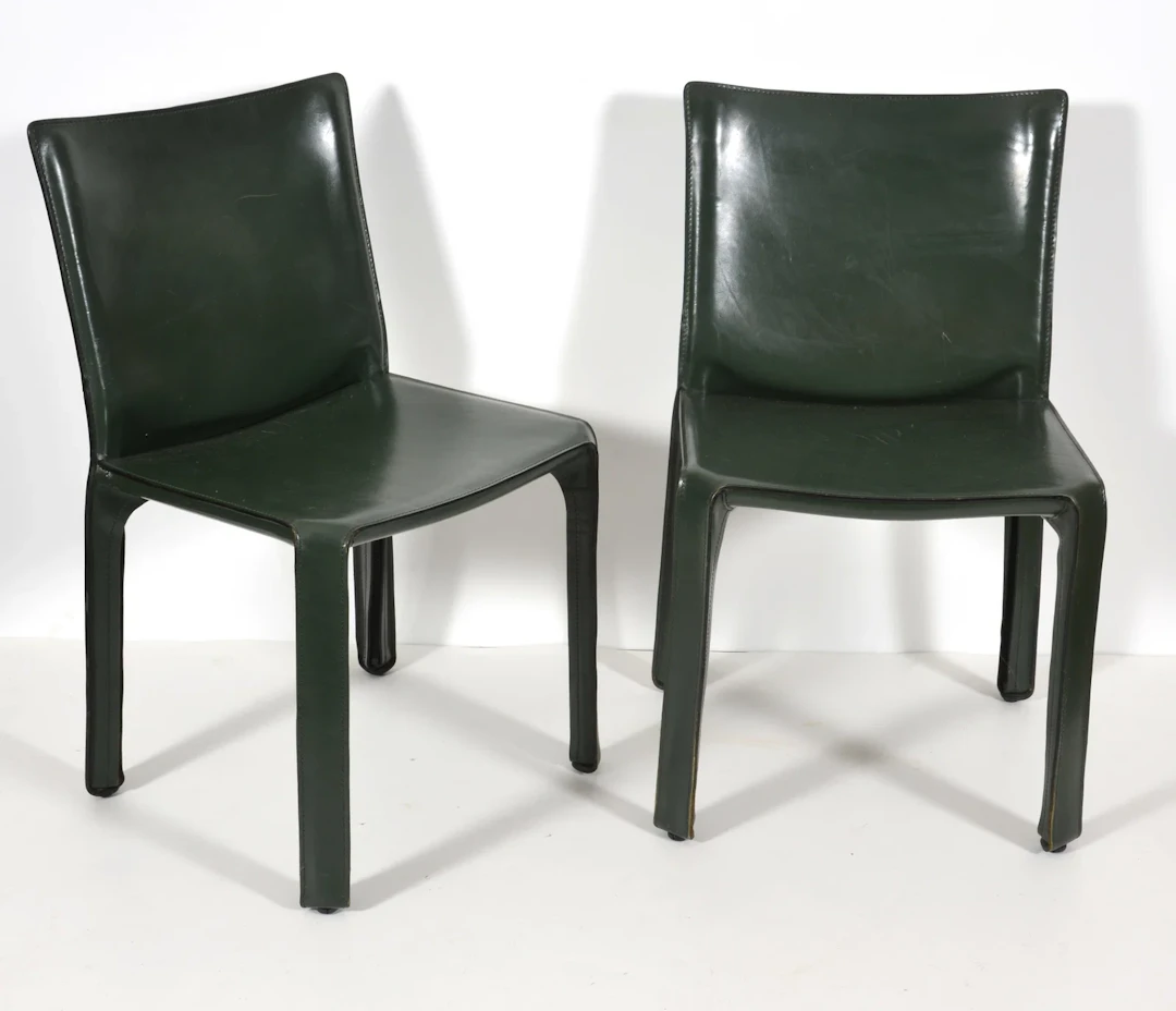 Pair of green leather Marco Bellini, Cassina dining chairs. Height