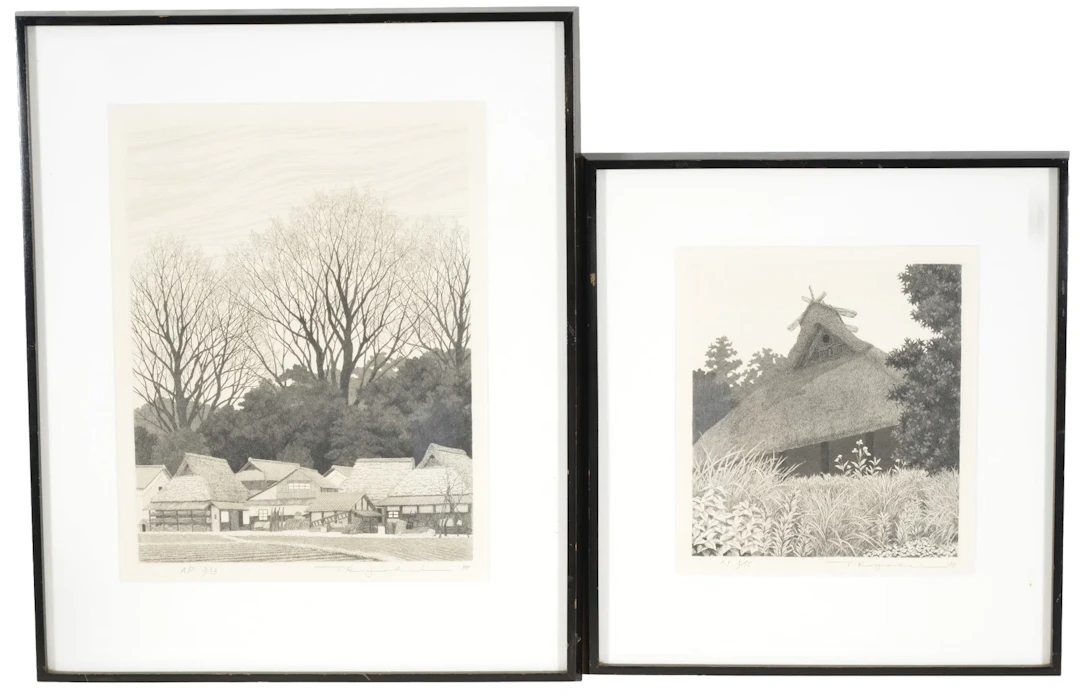 Yohei Tanaka, Japan, 1933-2019. 2 Etchings, one of traditional thatched