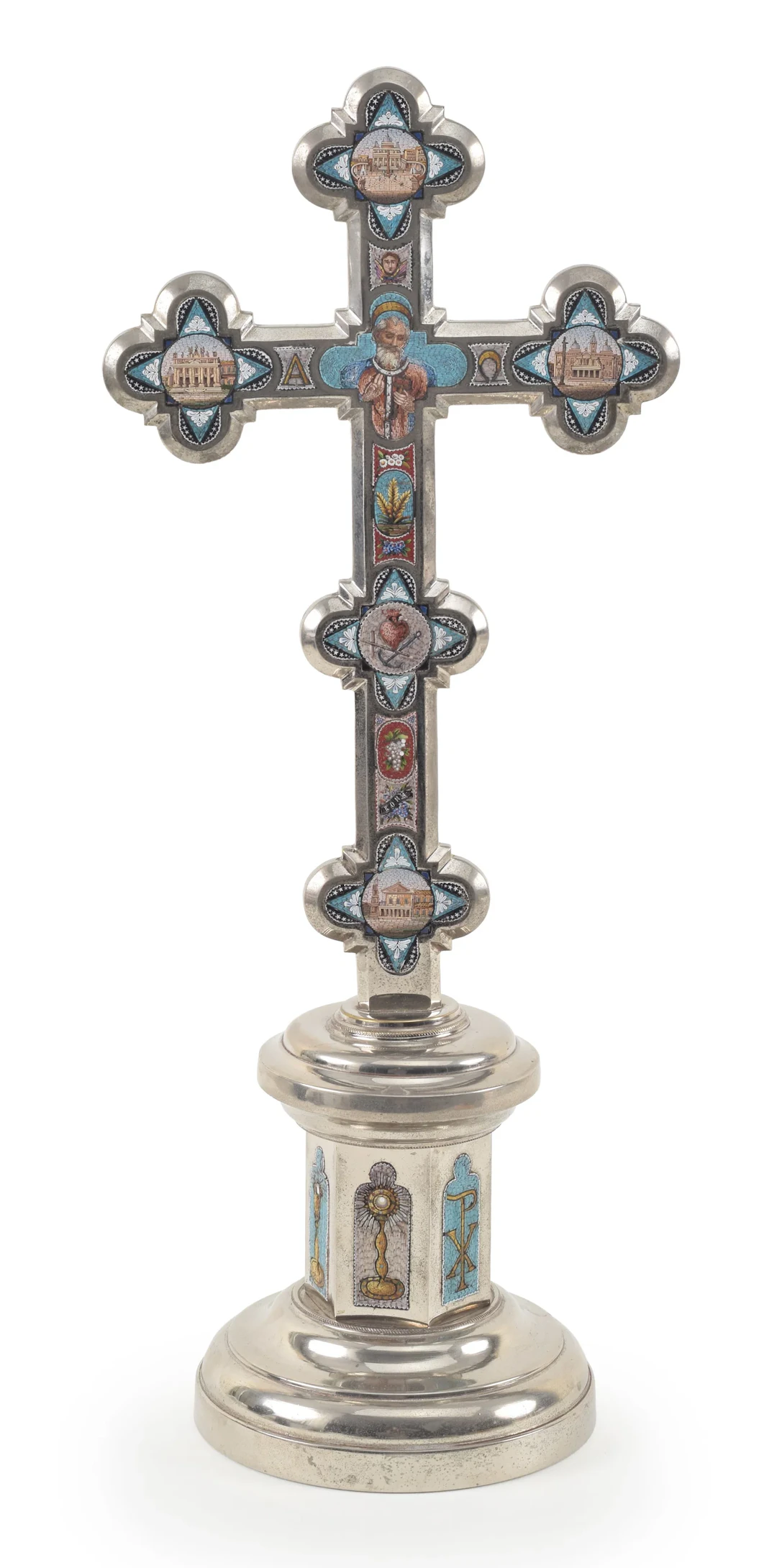 Large antique grand tour fine quality micro mosaic cross. Vignettes