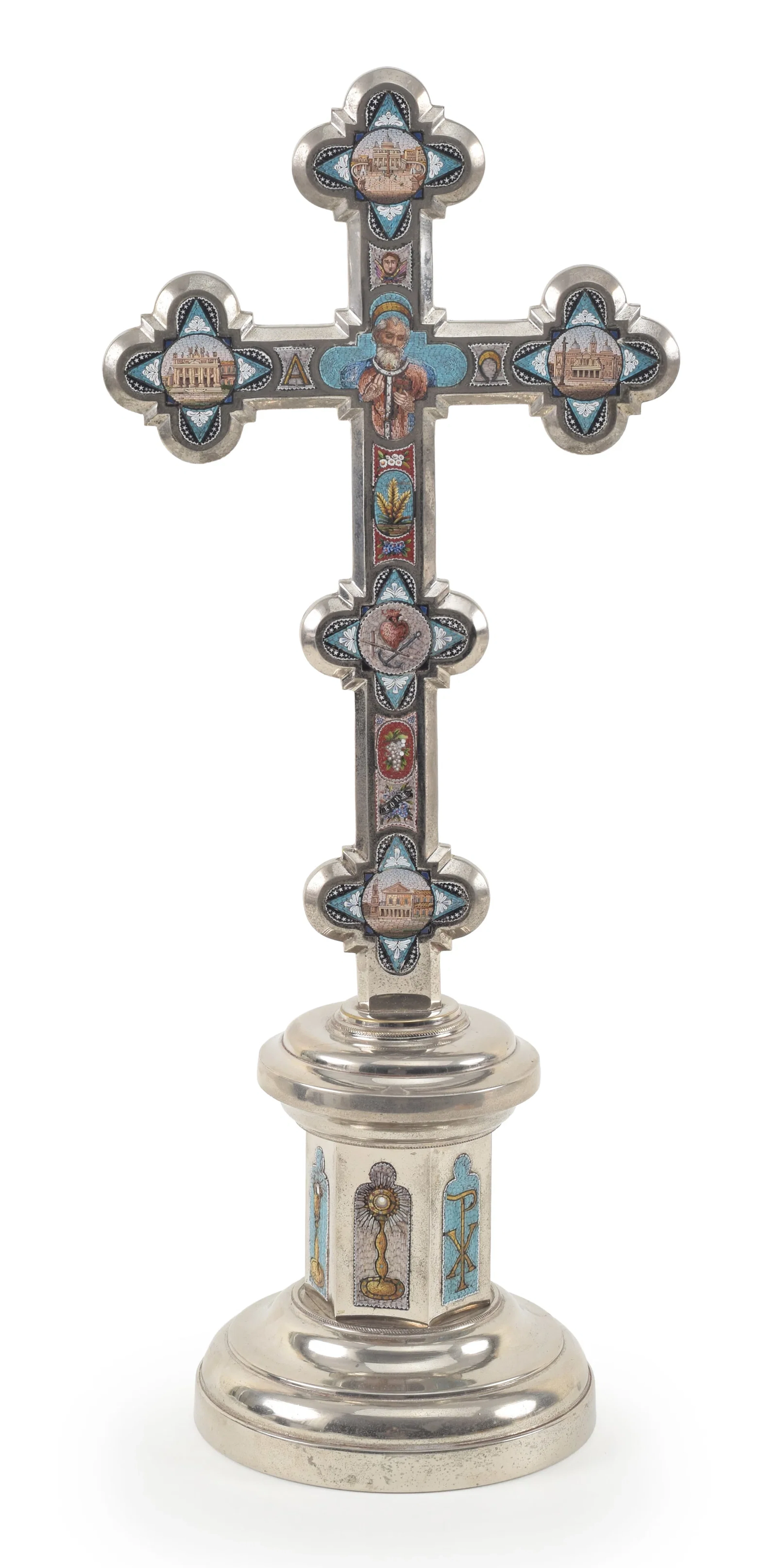 Large antique grand tour fine quality micro mosaic cross. Vignettes
