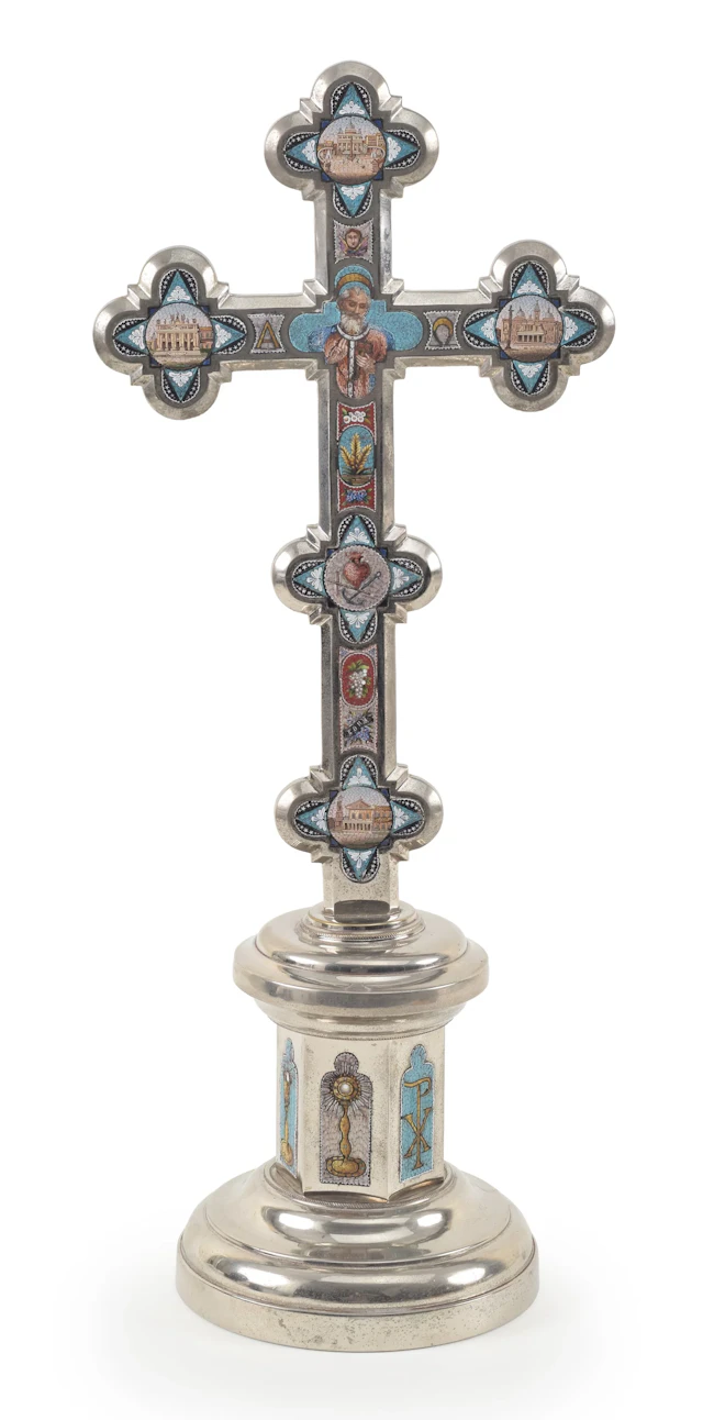 Large antique grand tour fine quality micro mosaic cross. Vignettes