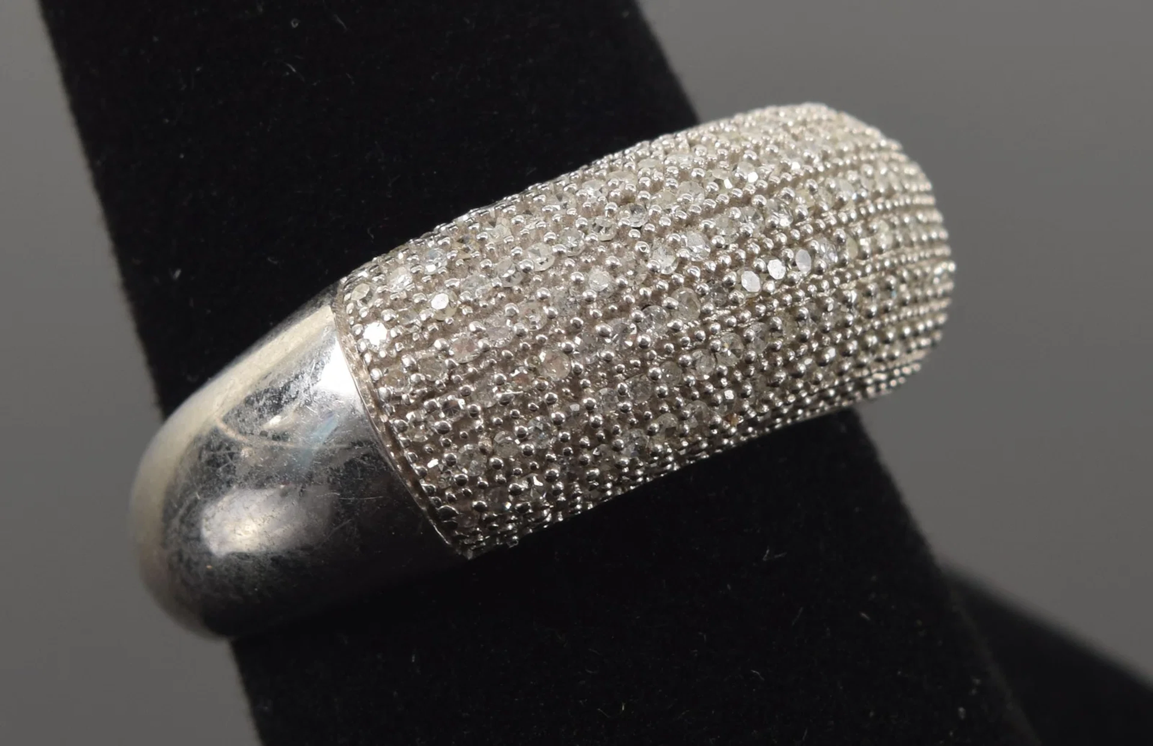 Sterling silver diamond pave ring. Marked. Ring size 9. 7.5 grams.
