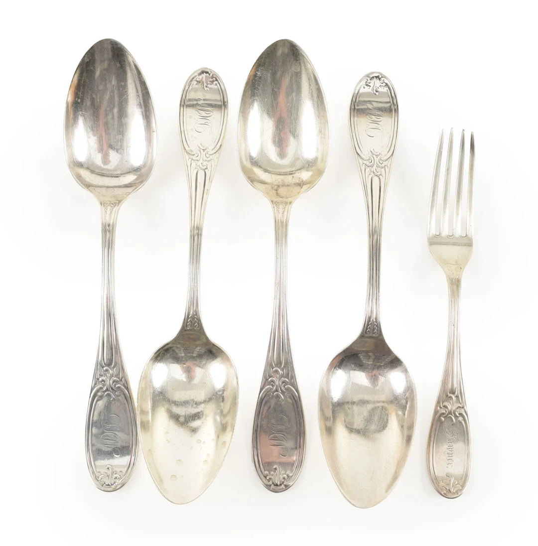 5 Pieces of 19th Century American silver flatware including 4 tablespoons