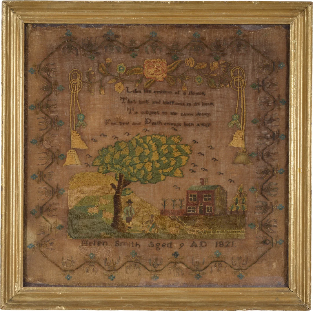 New England early 19th Century needlework sampler. Helen Smith Aged