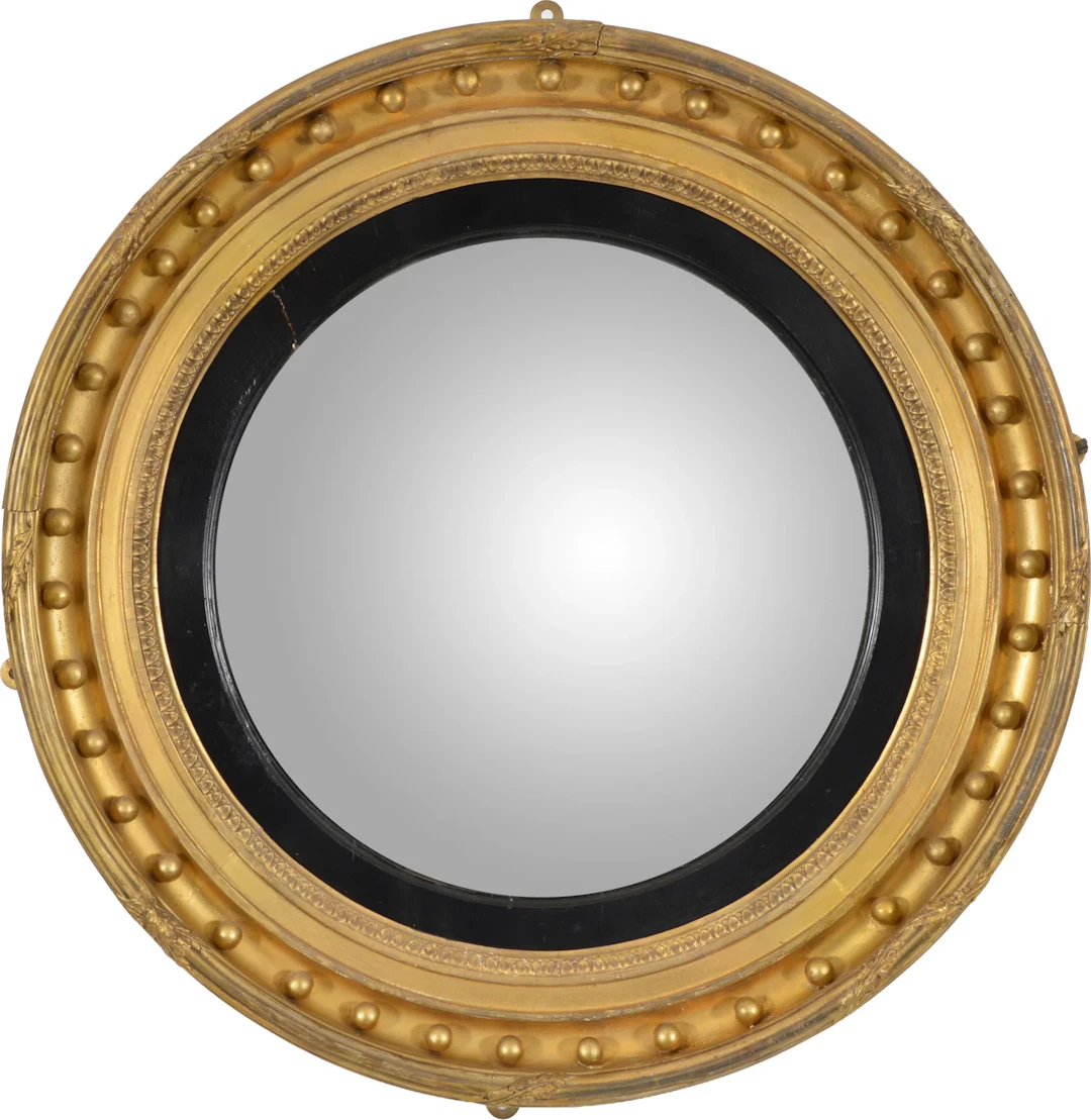 Regency giltwood girandole mirror with spherules around a convex glass.