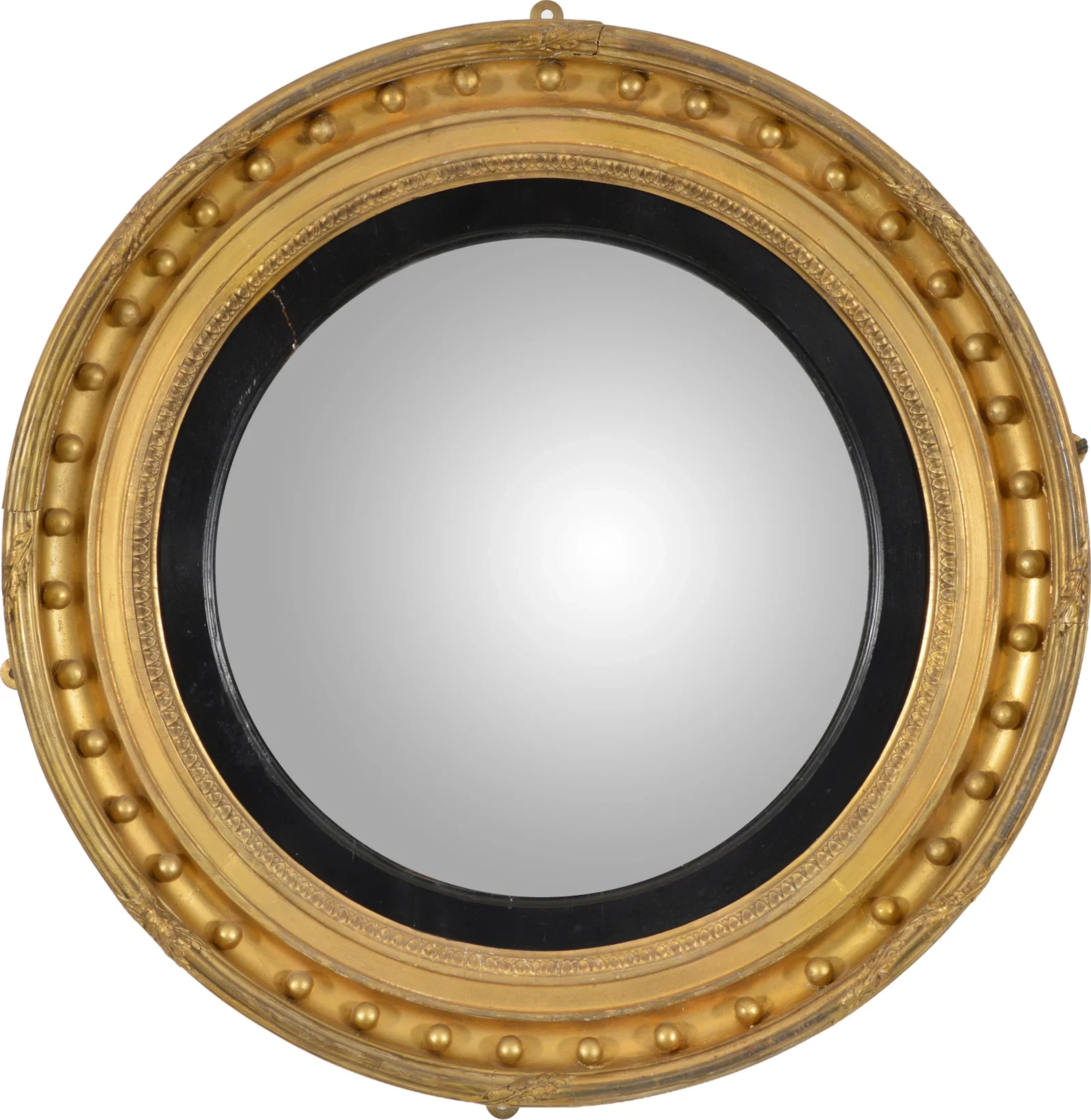 Regency giltwood girandole mirror with spherules around a convex glass.