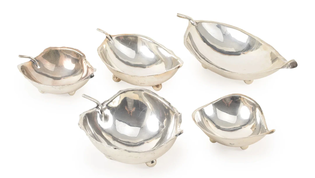 5 Pieces of Black, Starr and Gorham Sterling silver leaf form bowls