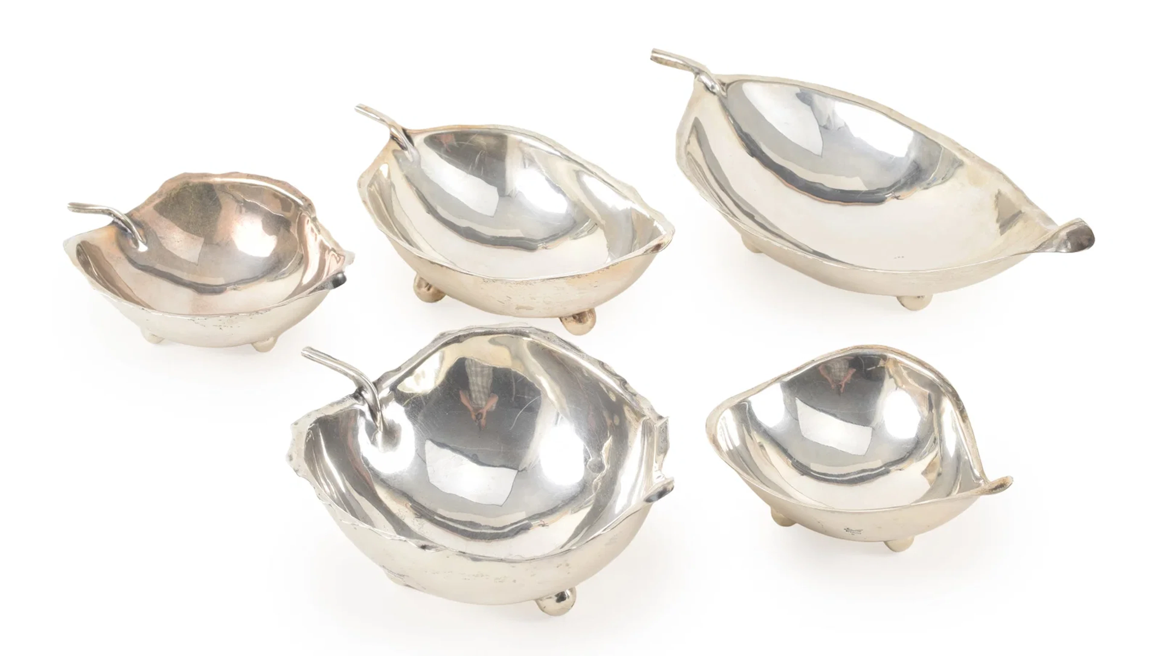 5 Pieces of Black, Starr and Gorham Sterling silver leaf form bowls