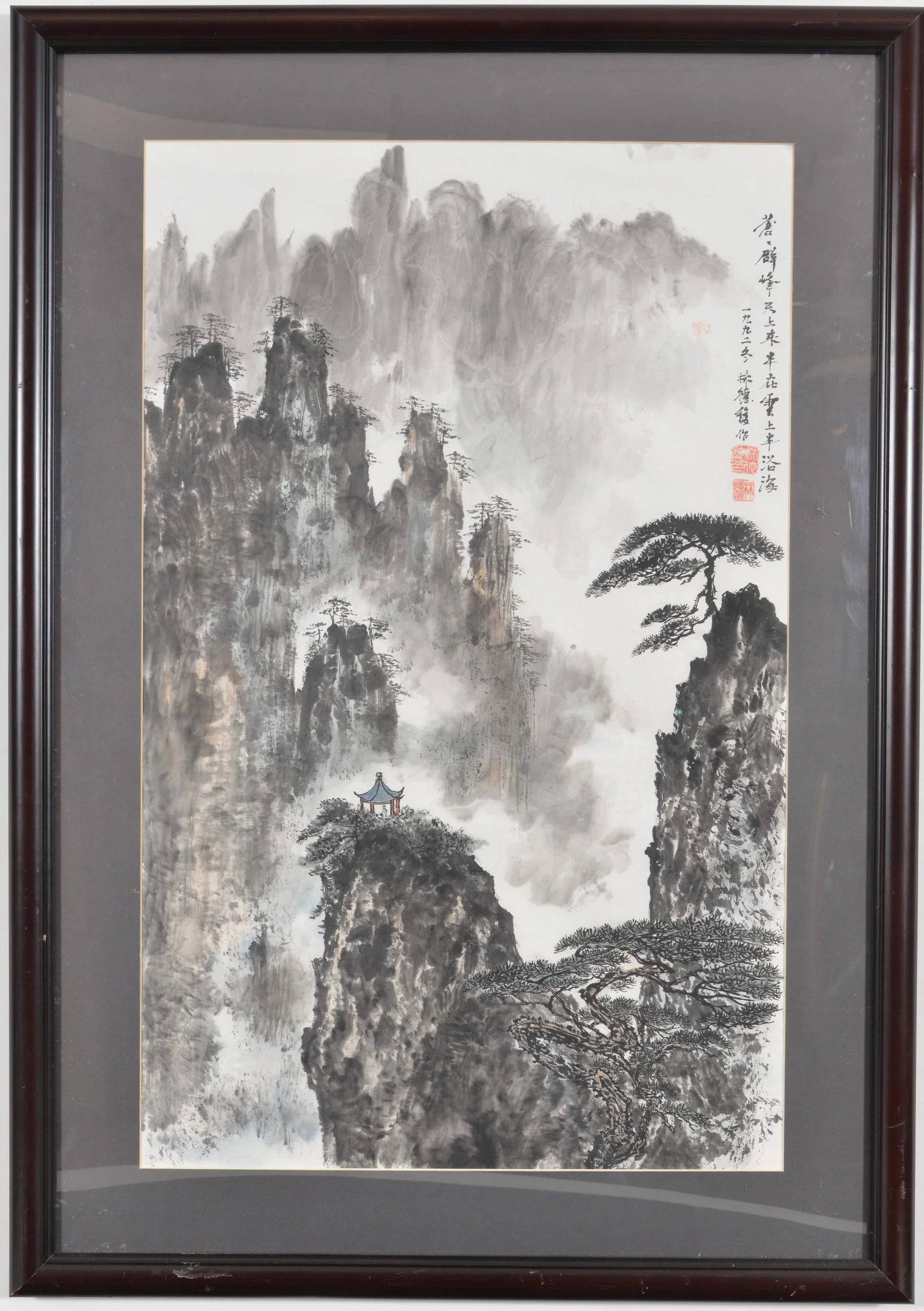 Chinese watercolor painting. 20th century. Mountainous landscape with