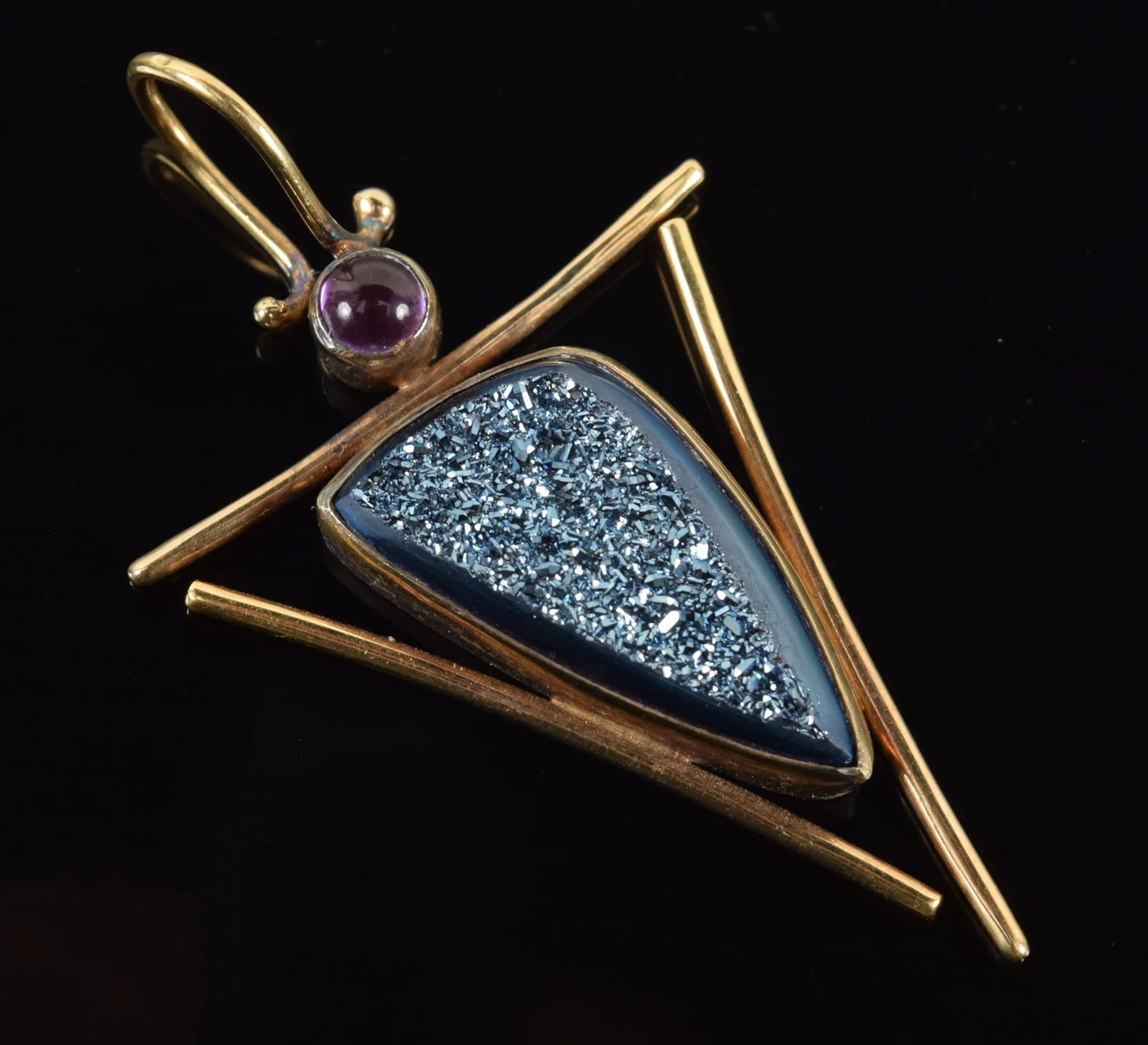 Jennifer Kalled 22K gold and sterling silver designer pendant. Blue