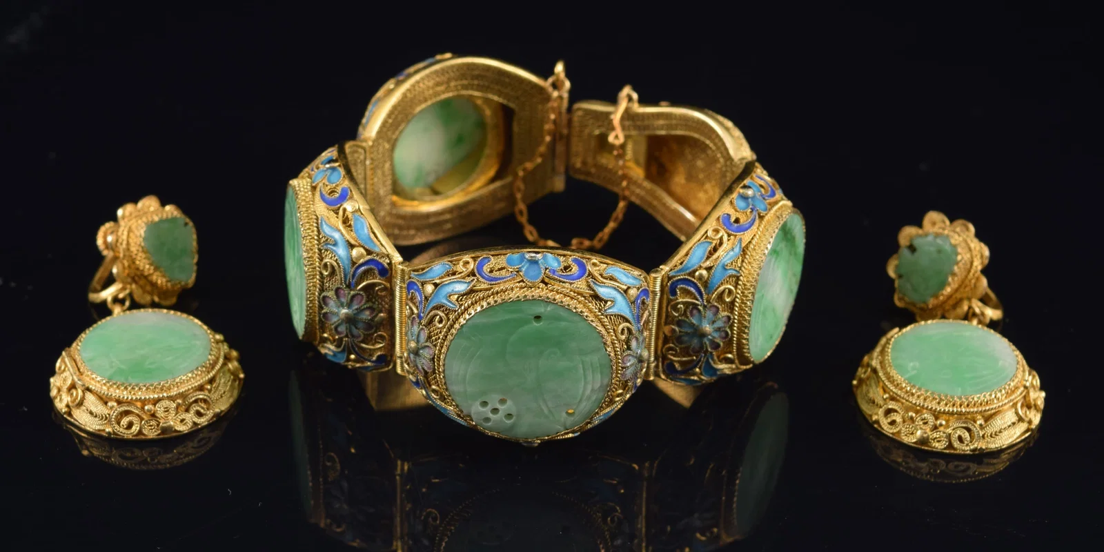 silver gilt bracelet and earrings