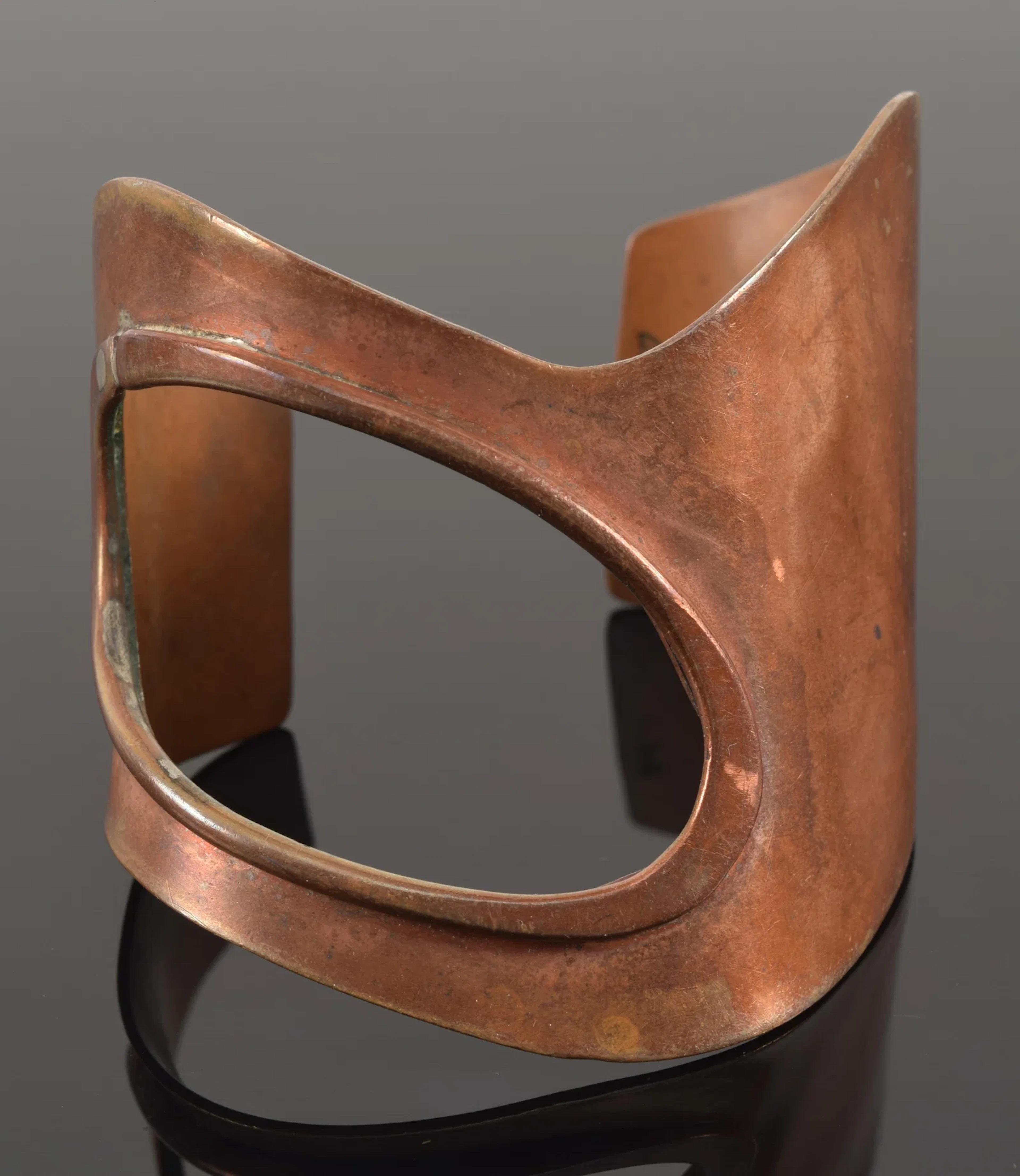Art Smith modernist copper cuff bracelet. Cut-out design. Signed on