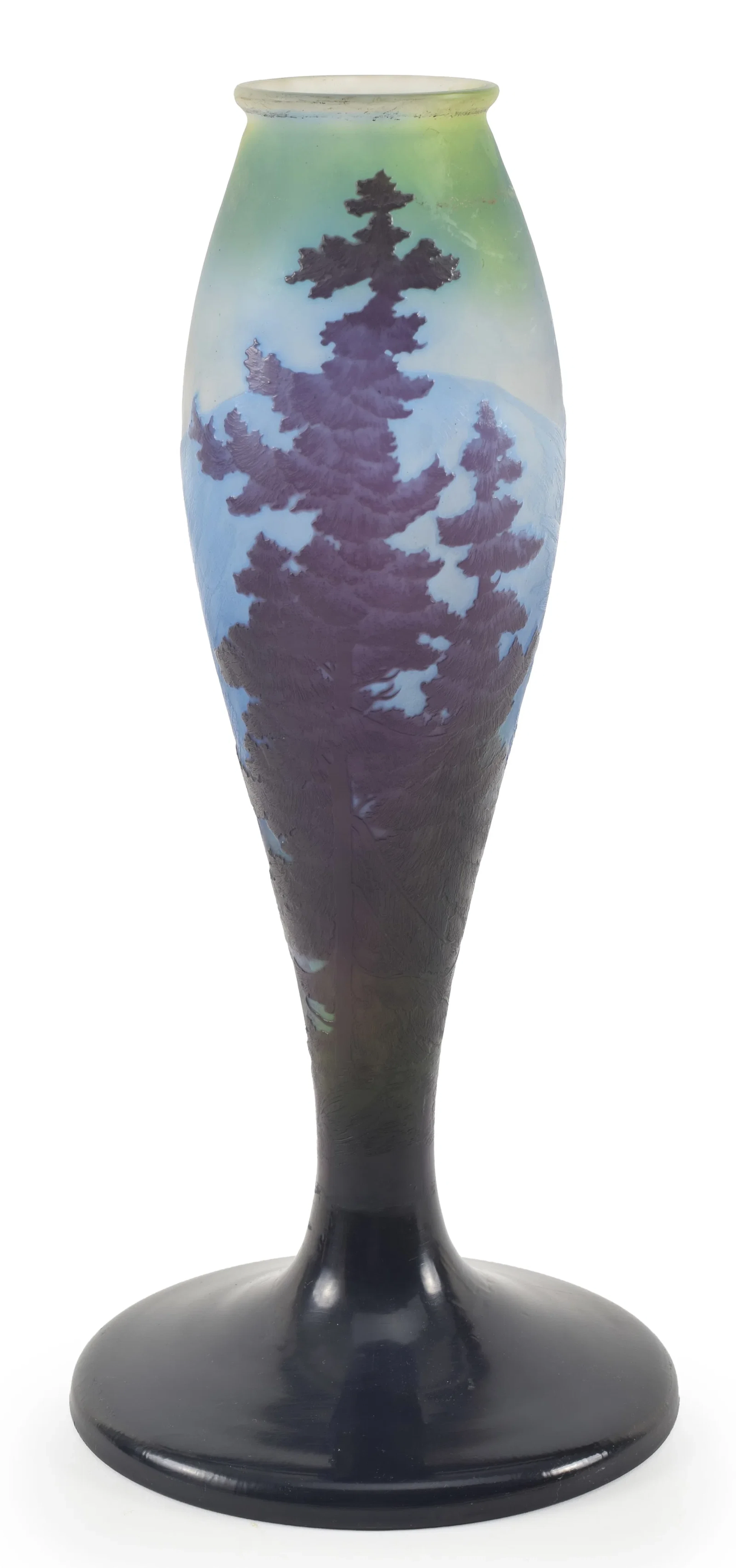 Galle cameo glass vase, early 20th century. Decoration of tall pines
