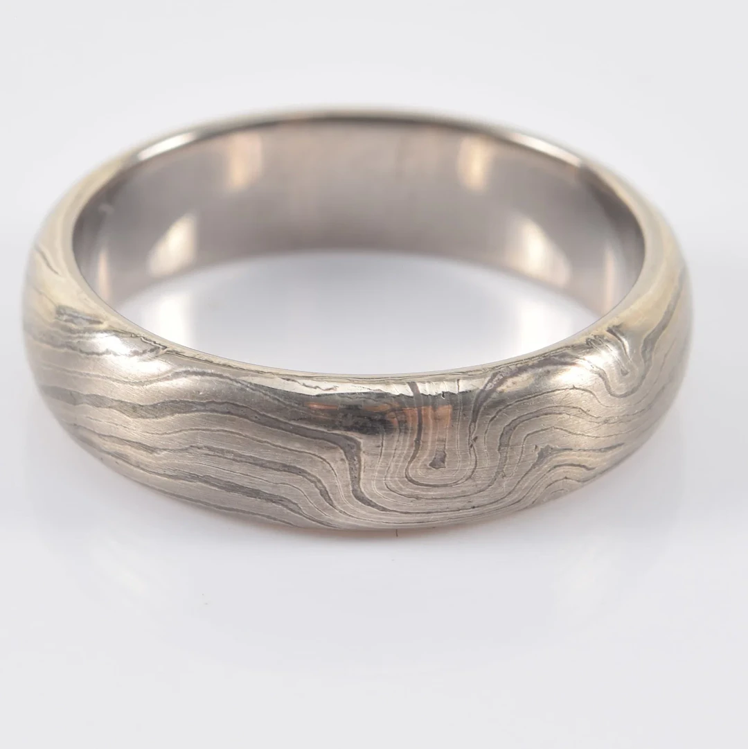 George Sawyer 14K white gold and silver mokume gane ring. Distinctive
