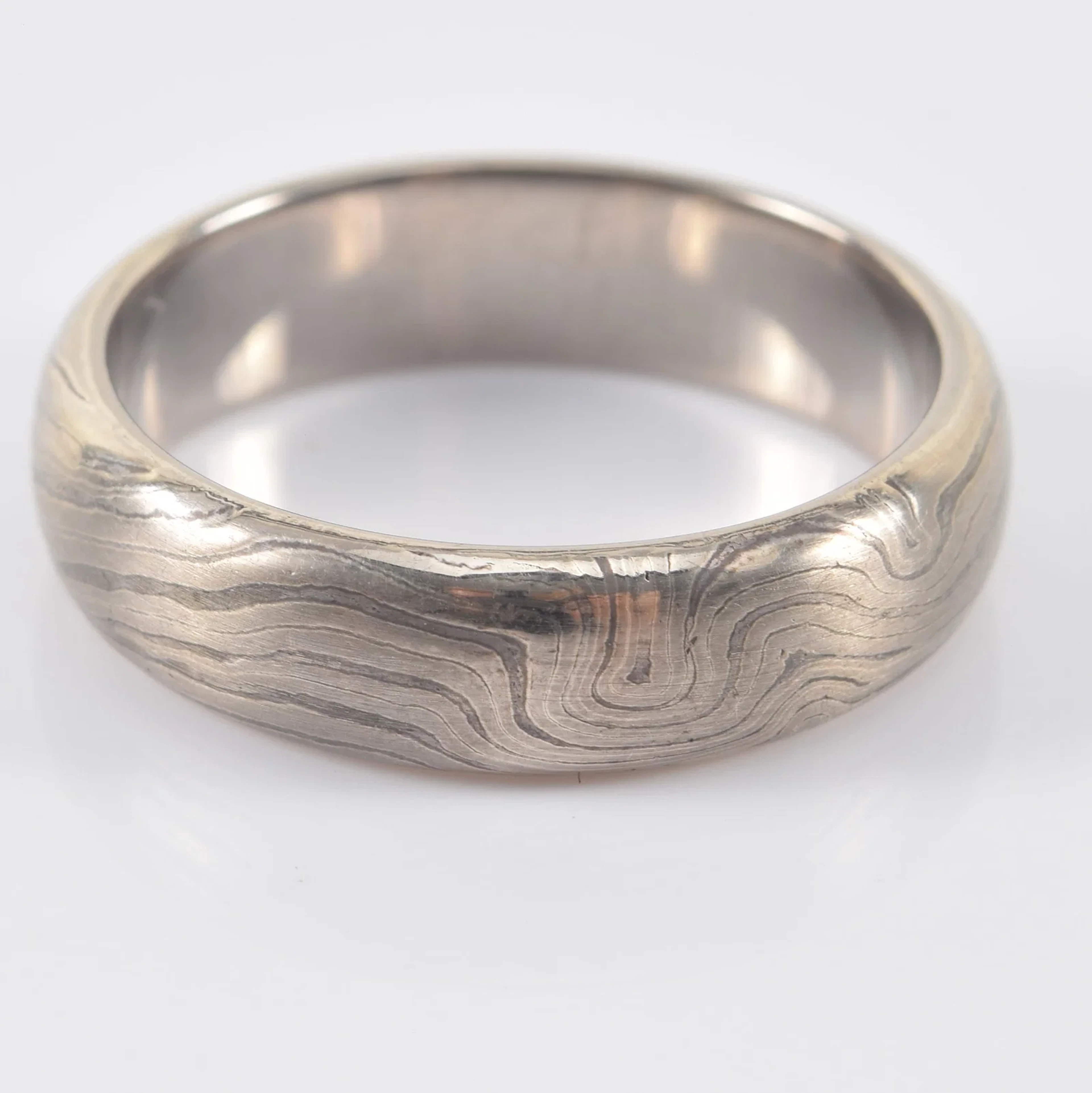 George Sawyer 14K white gold and silver mokume gane ring. Distinctive