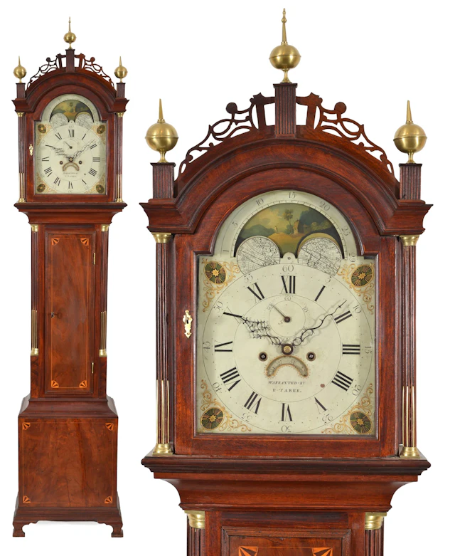 Elnathan Taber Roxbury case tall clock with original handwritten set-up