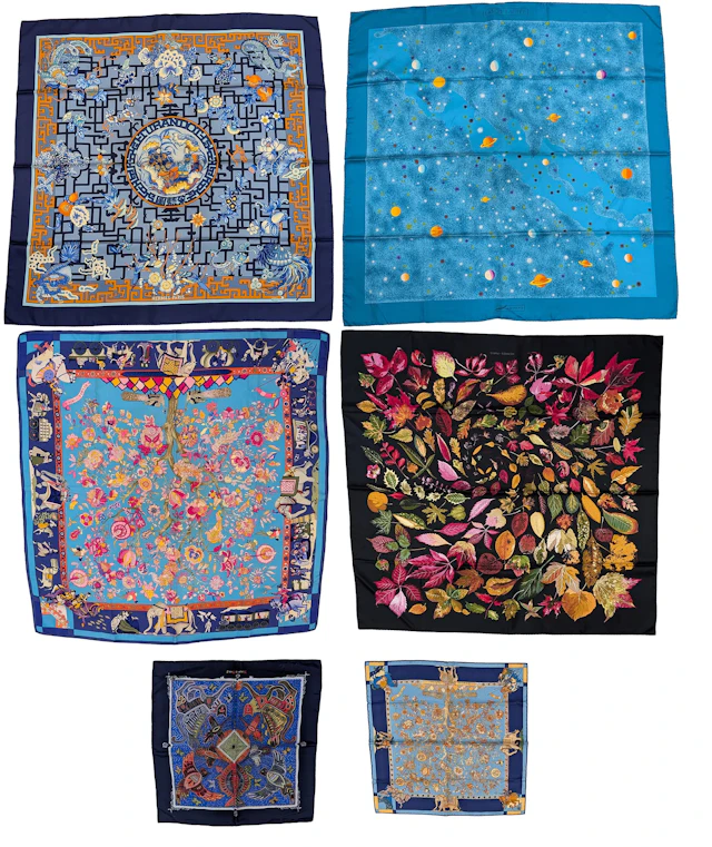 6 Hermes silk scarves. Chinese motif, Fantaisies Indiennes, La Voie
