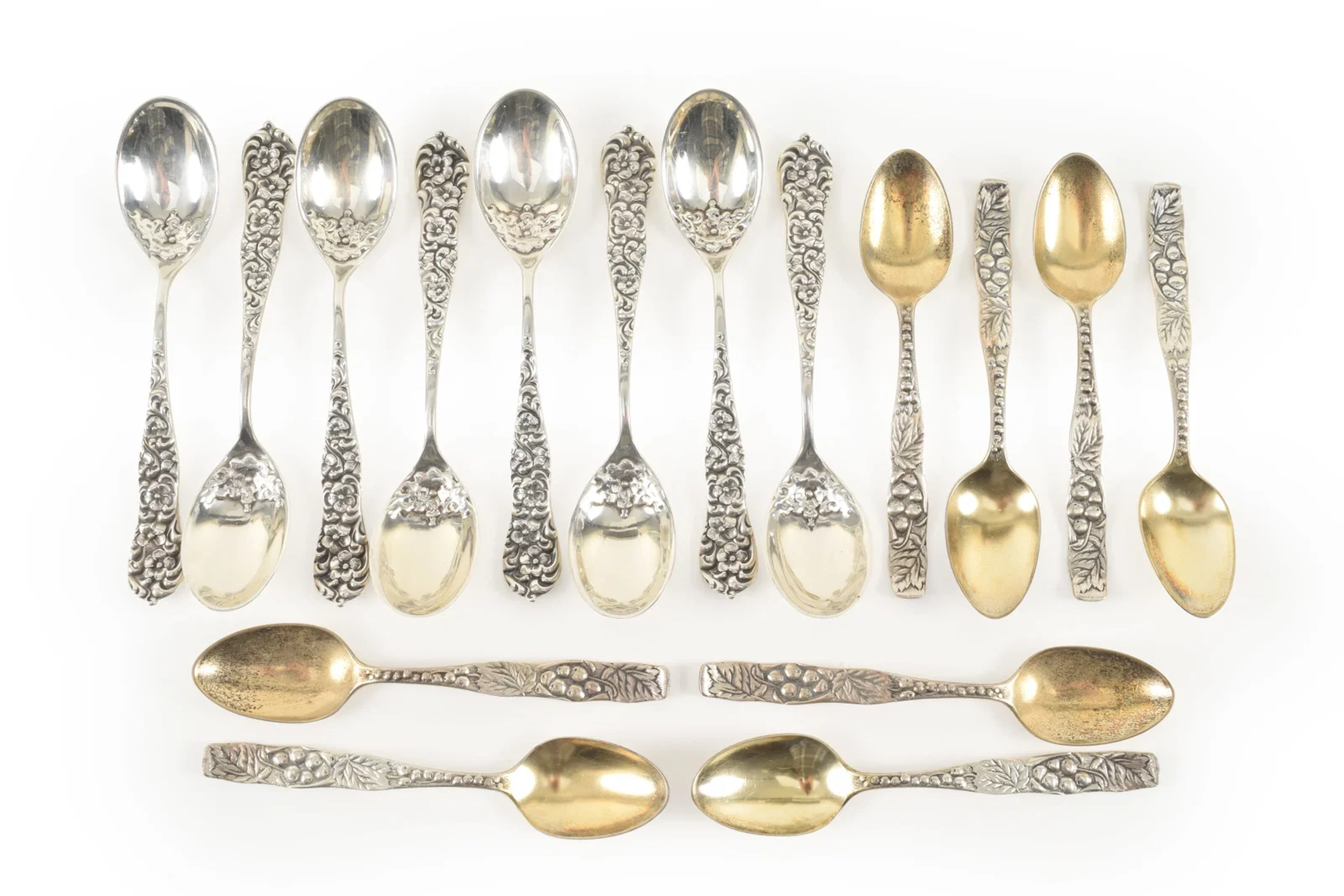 2 sets of 8 Sterling silver demitasse spoons, one set by Dominick