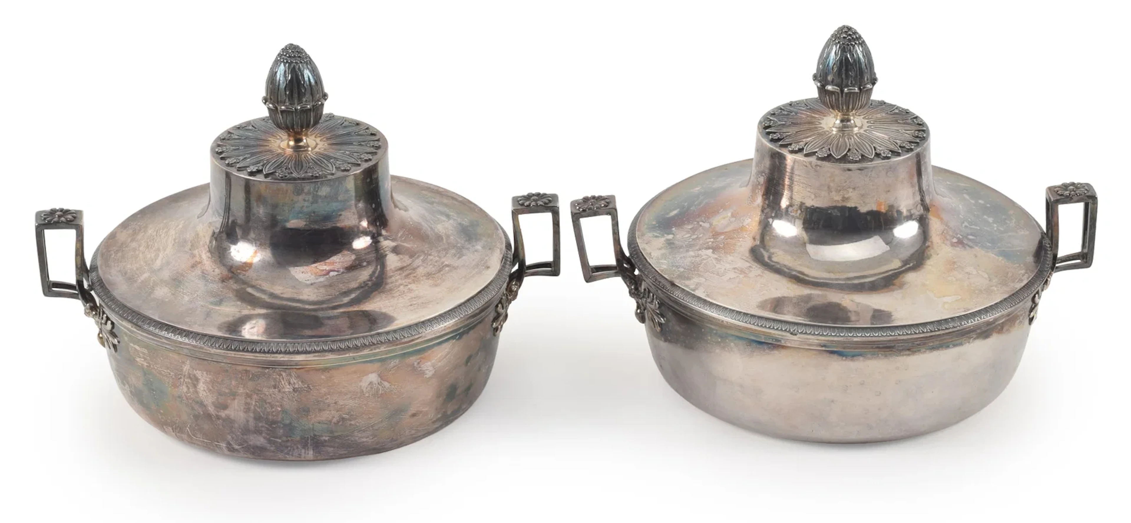 Pair of fine French Classical silver covered vegetables. The lids