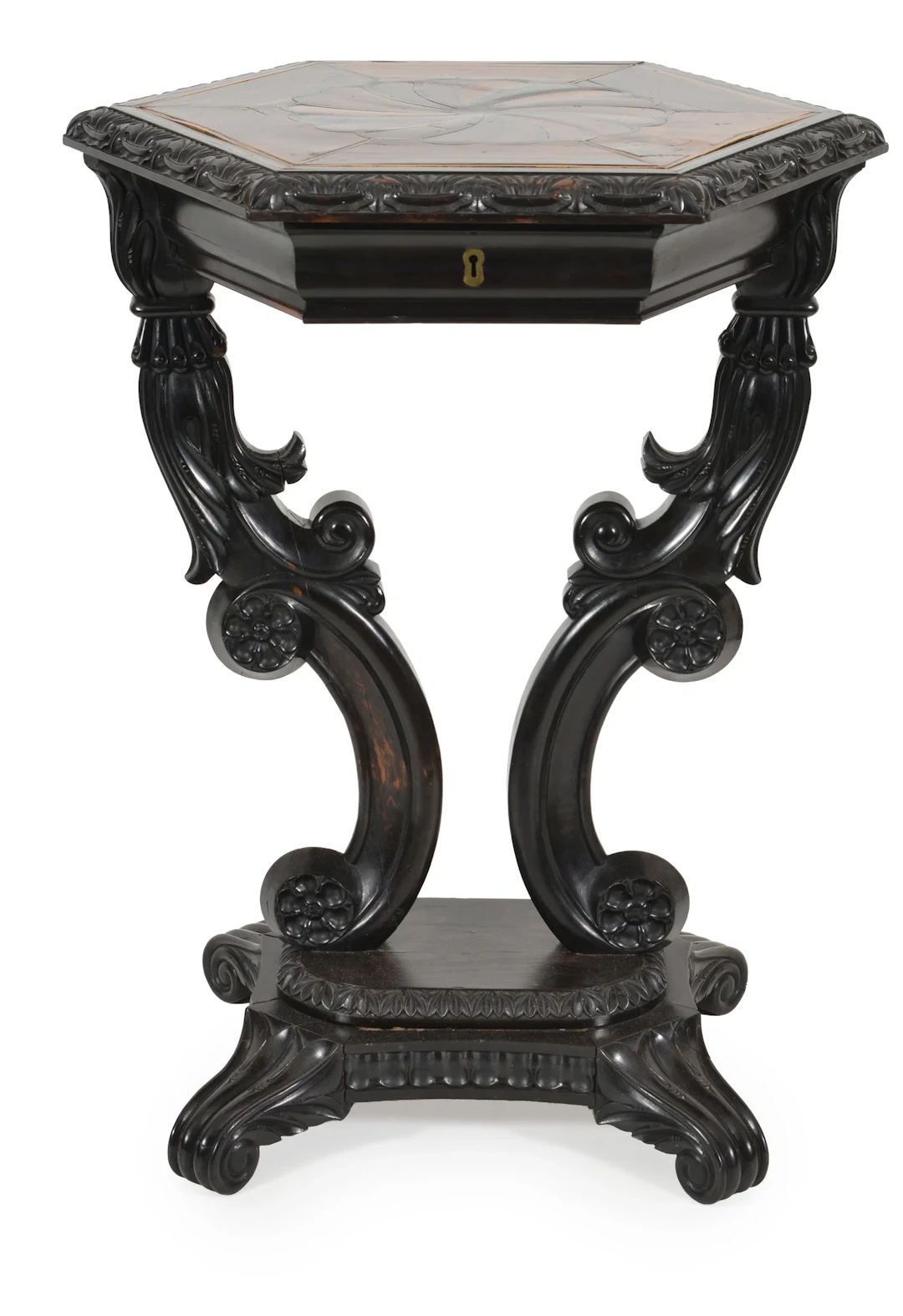 Anglo-Indian calamander inlaid side table with octagonal pinwheel