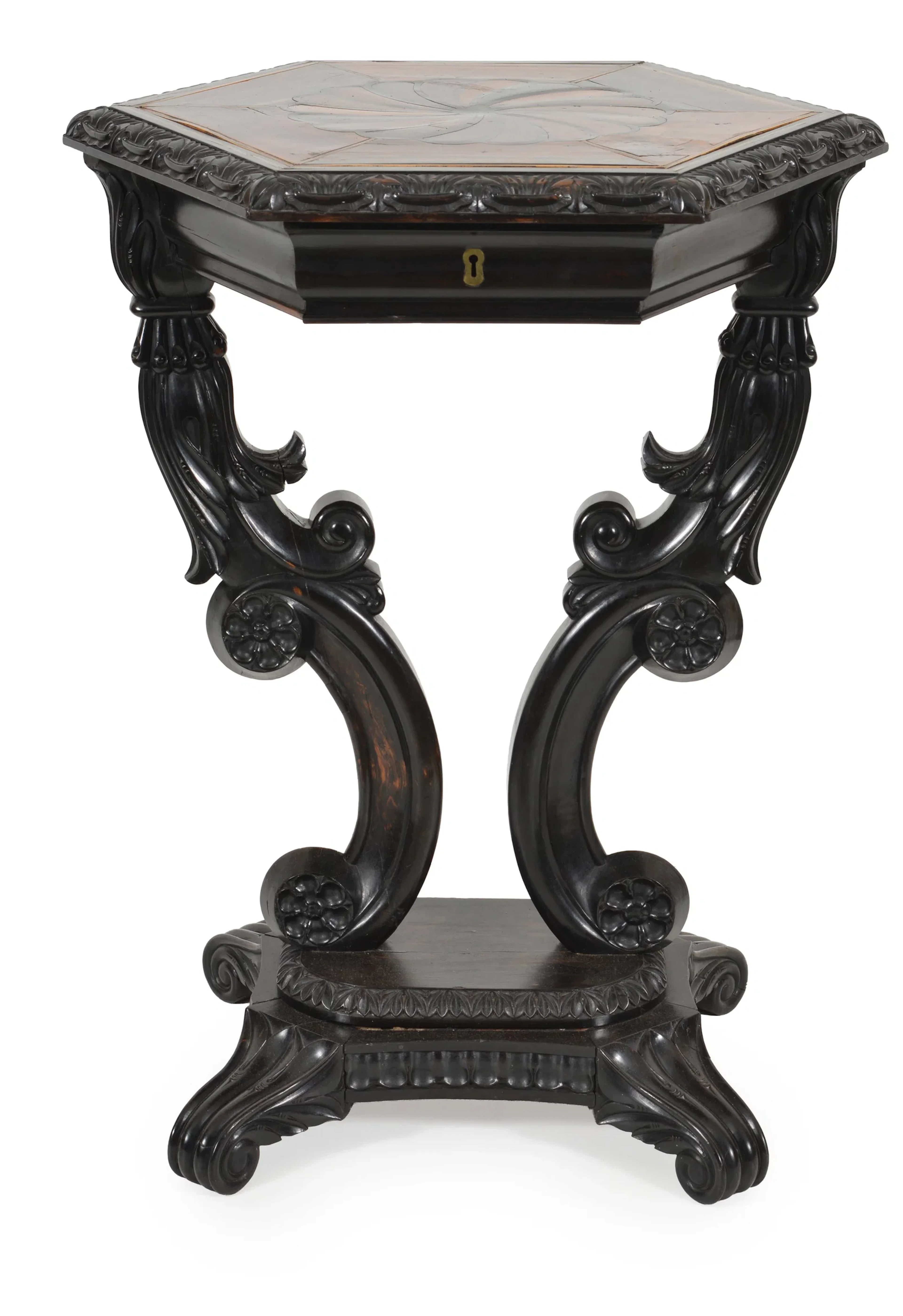 Anglo-Indian calamander inlaid side table with octagonal pinwheel