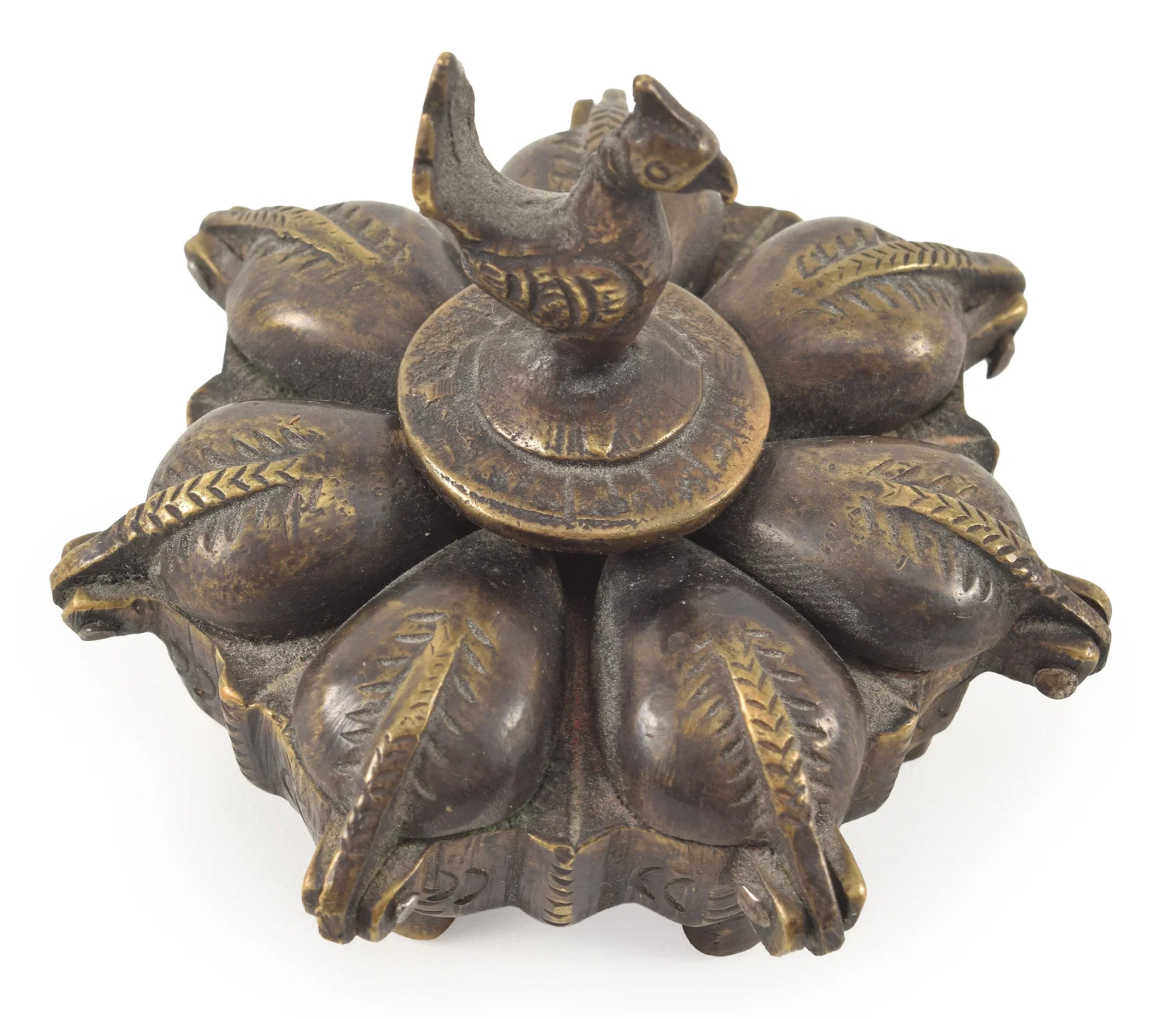 Antique bronze watercolor paint holder. Screw top bird finial unwinds