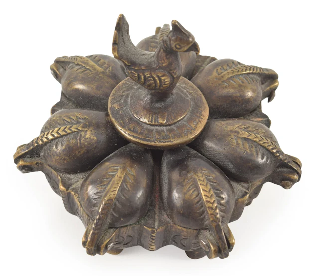 Antique bronze watercolor paint holder. Screw top bird finial unwinds
