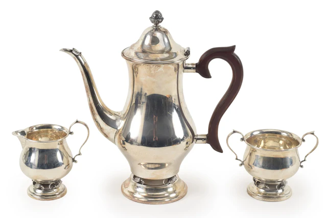 3 Part Sterling silver tea set, Revere Silversmiths in a colonial