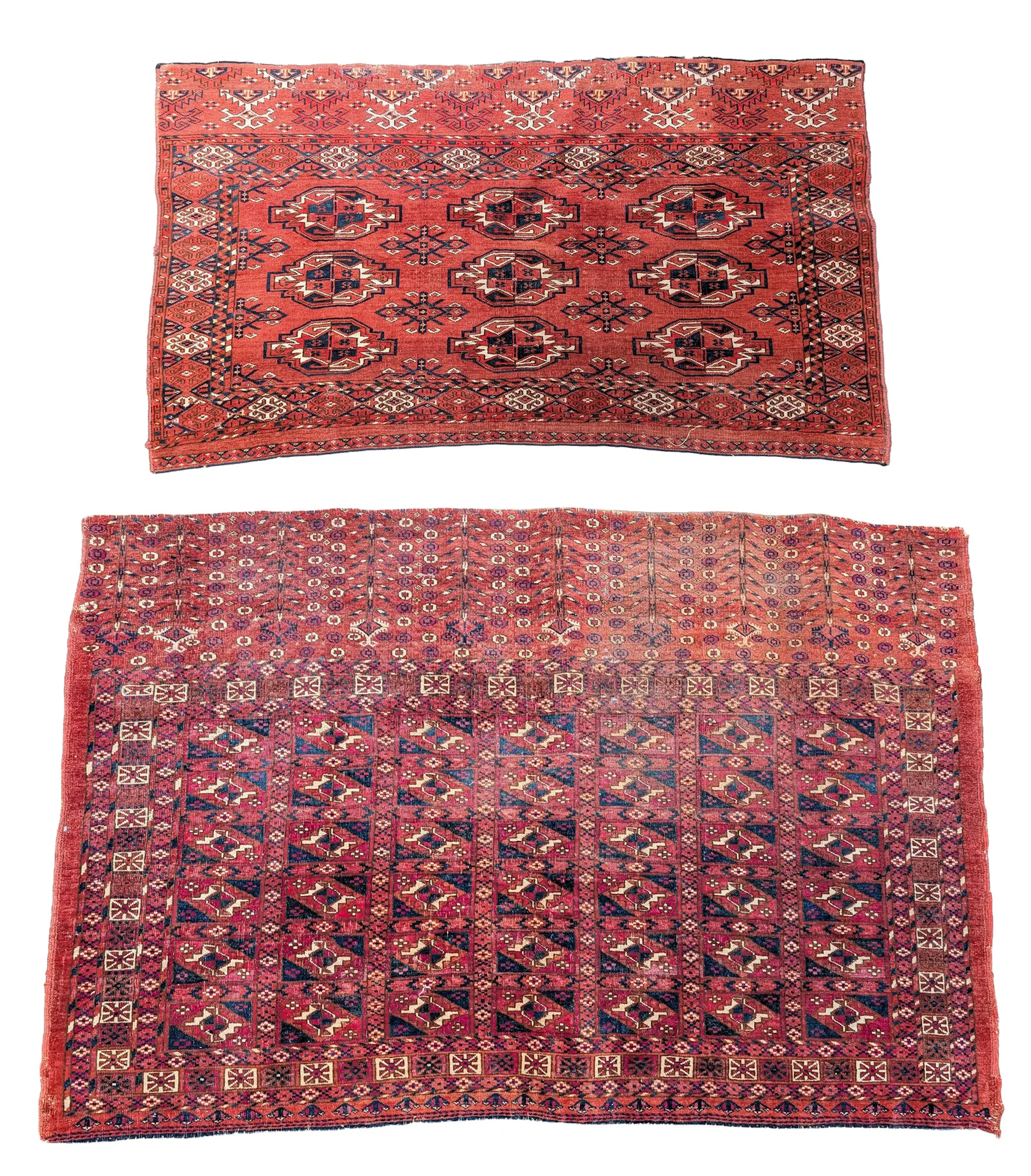 2 Tekke Bokhara rugs, early 20th century. Some areas of discoloration