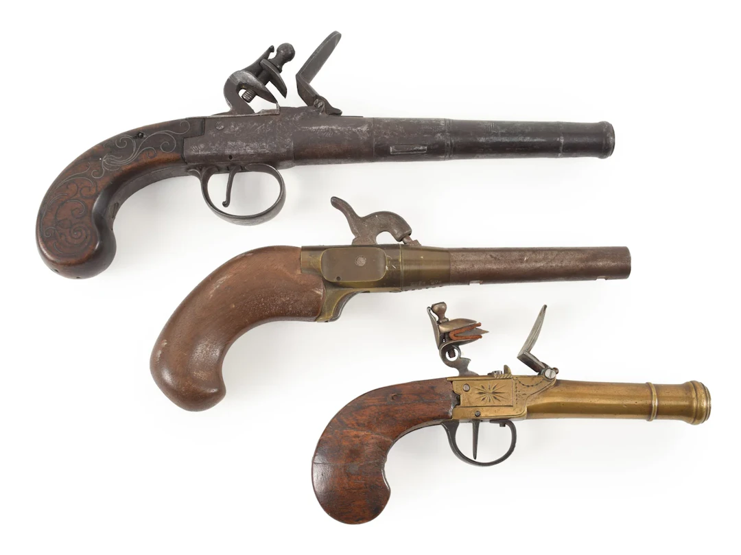 Early/mid19th century pistols. To include: 1) Brass boxlock pocket