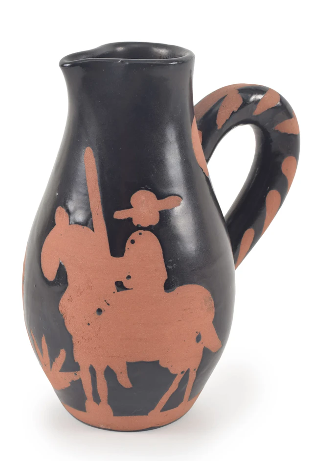 Pablo Picasso Madoura pottery "Don Quixote" glazed jug. Black glaze