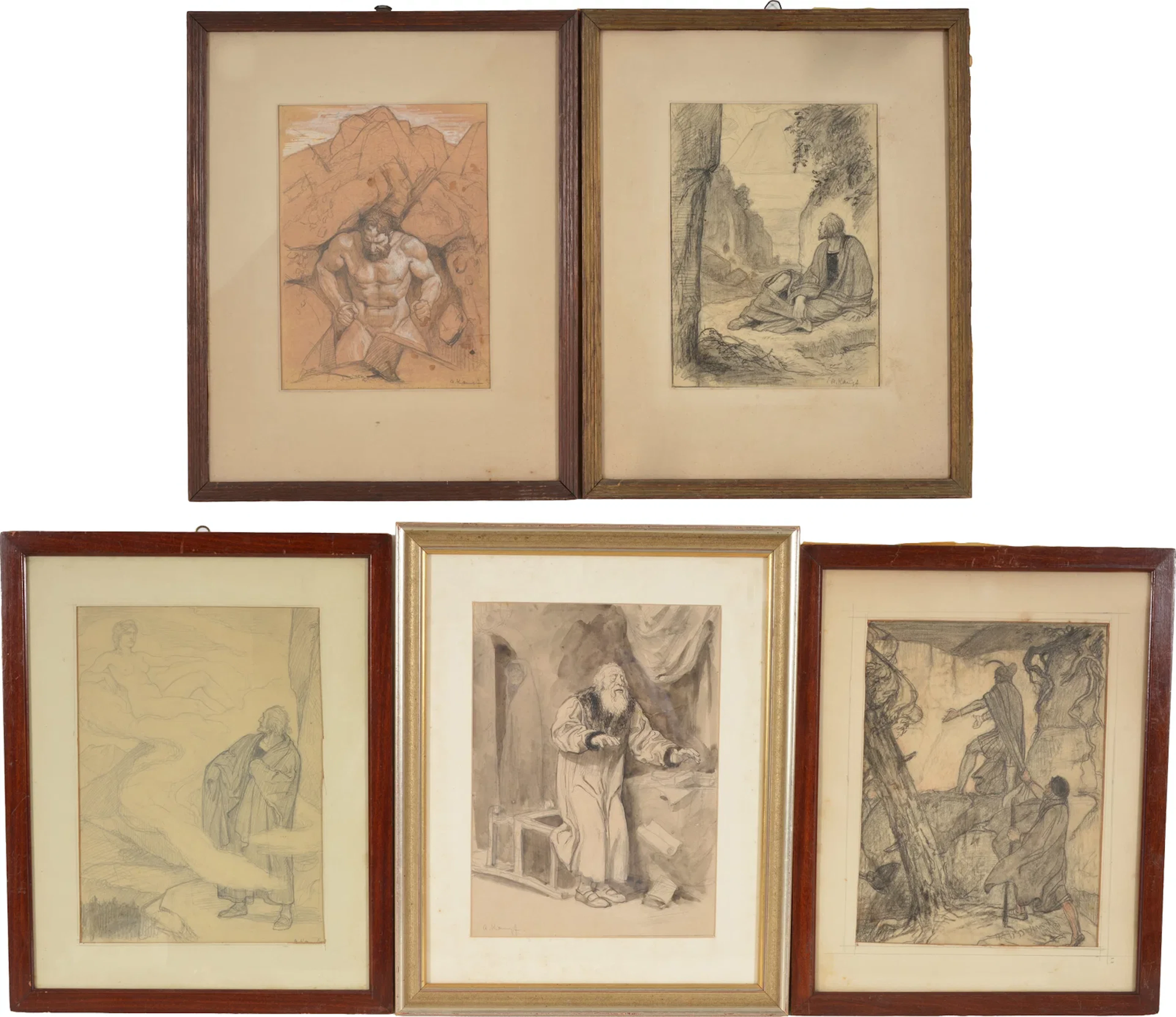 Arthur Kampf. German. 5 religious illustrative works. Mixed media
