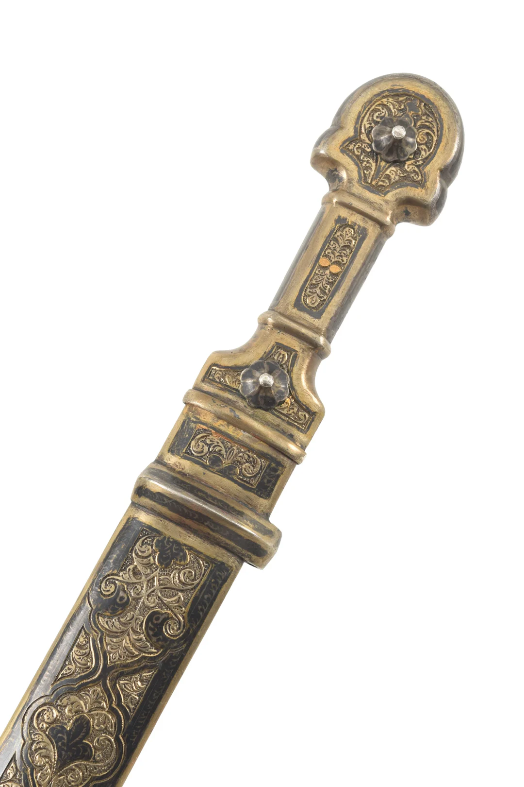 Caucasian Silver and Niello Kindjal (Qama), Dagestan, Early 20th Century.