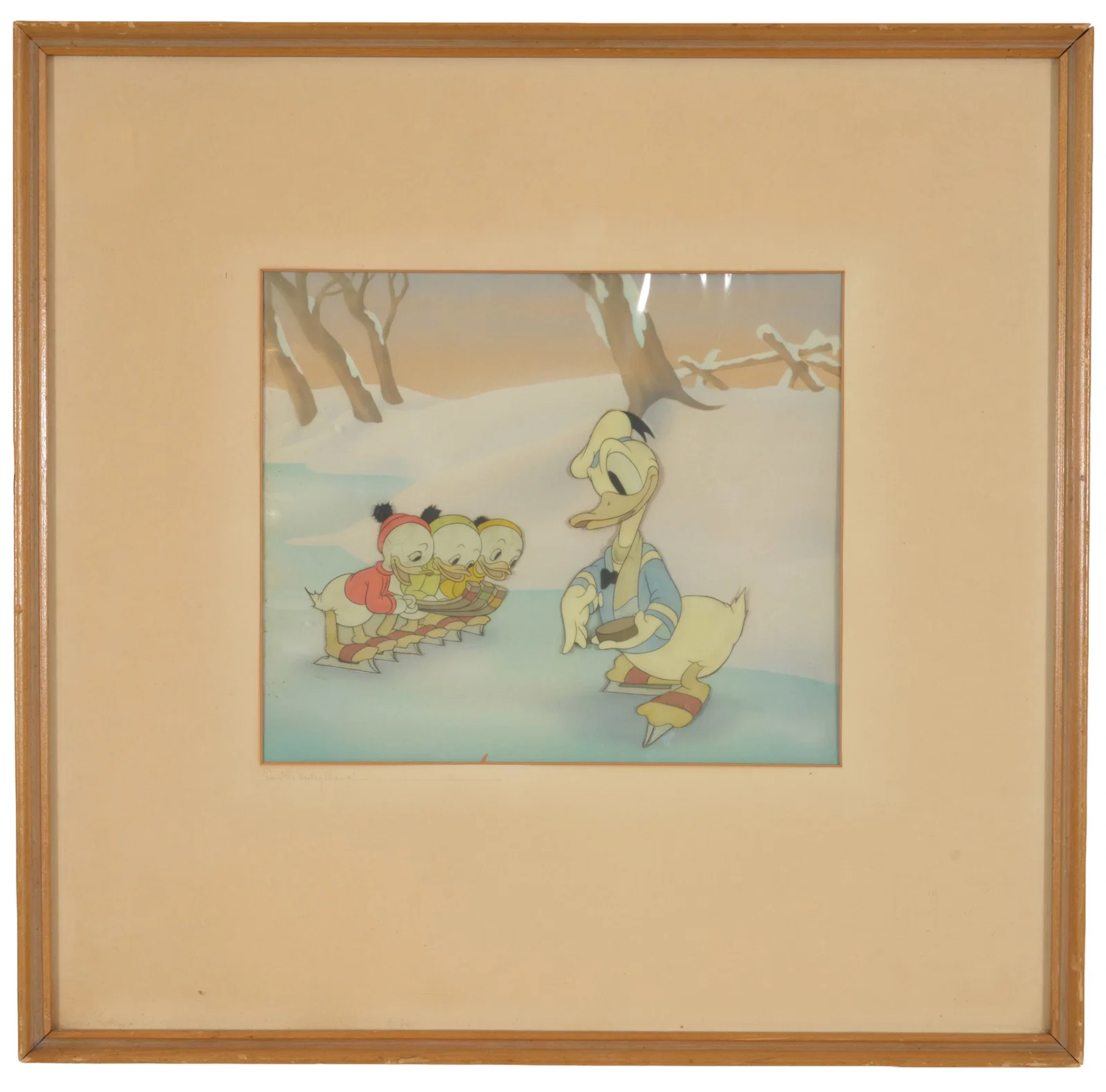 Original Disney production cel from "The Hockey Champ" featuring Donald