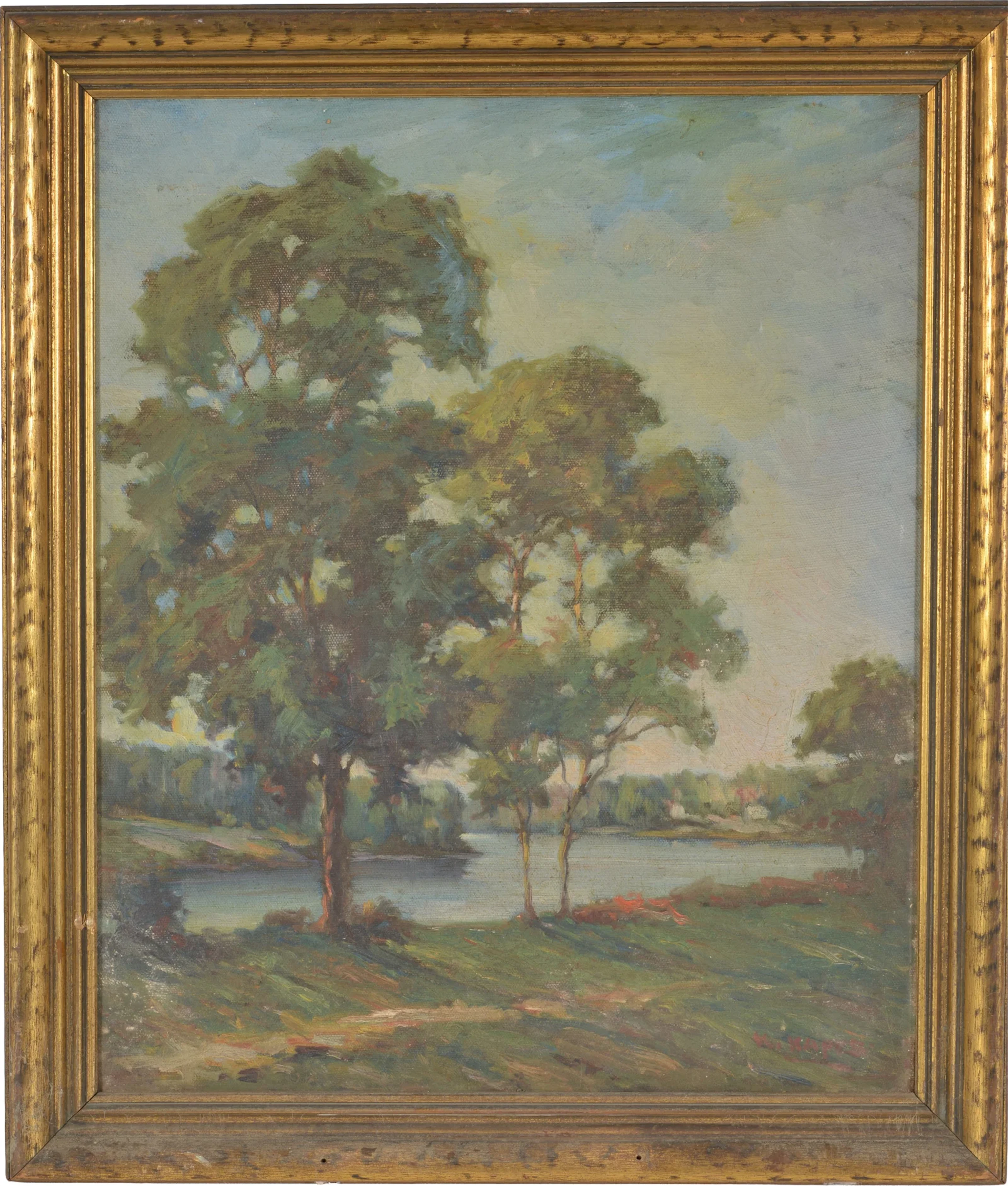 Karl Kappes. "The Maumee at Texas, Ohio". Tree lined river landscape