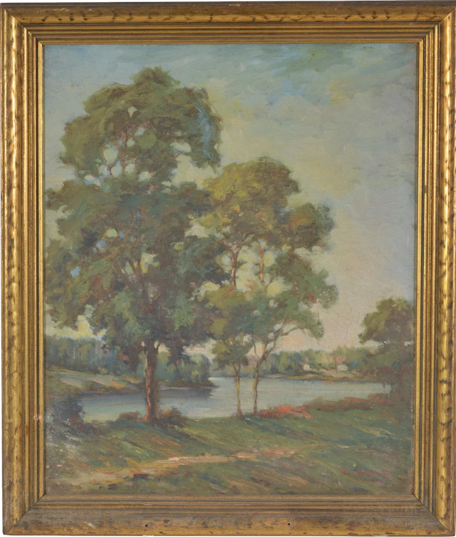 Karl Kappes. "The Maumee at Texas, Ohio". Tree lined river landscape