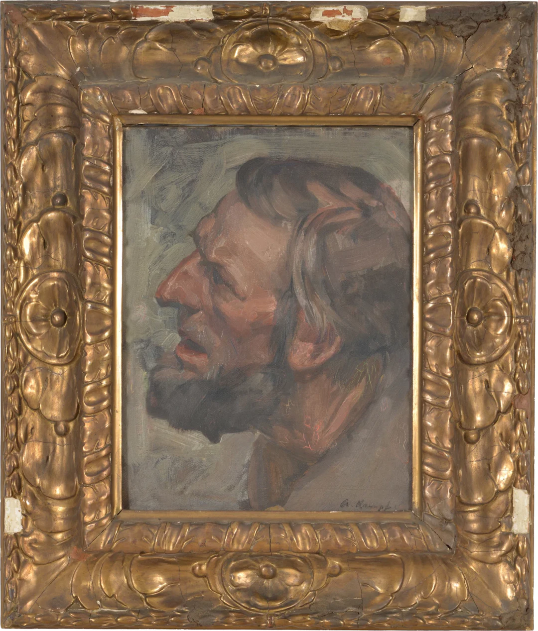 Arthur Kampf. German. Study of a man's head. Oil on canvas. Signed