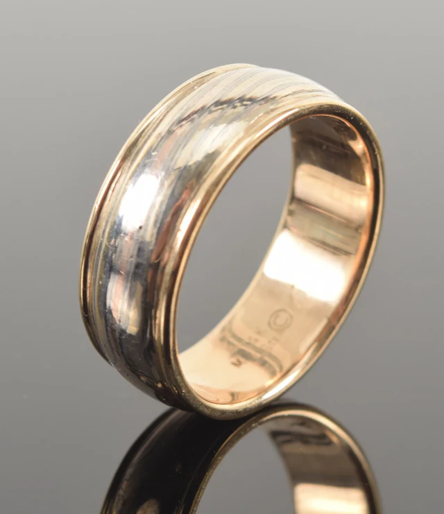 George Sawyer 14K gold and sterling silver mokume gane band. Marked