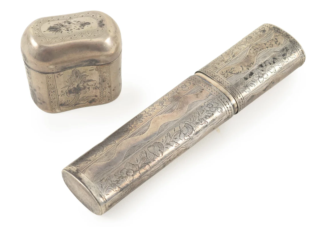 2 antique silver cases. 5in largest.