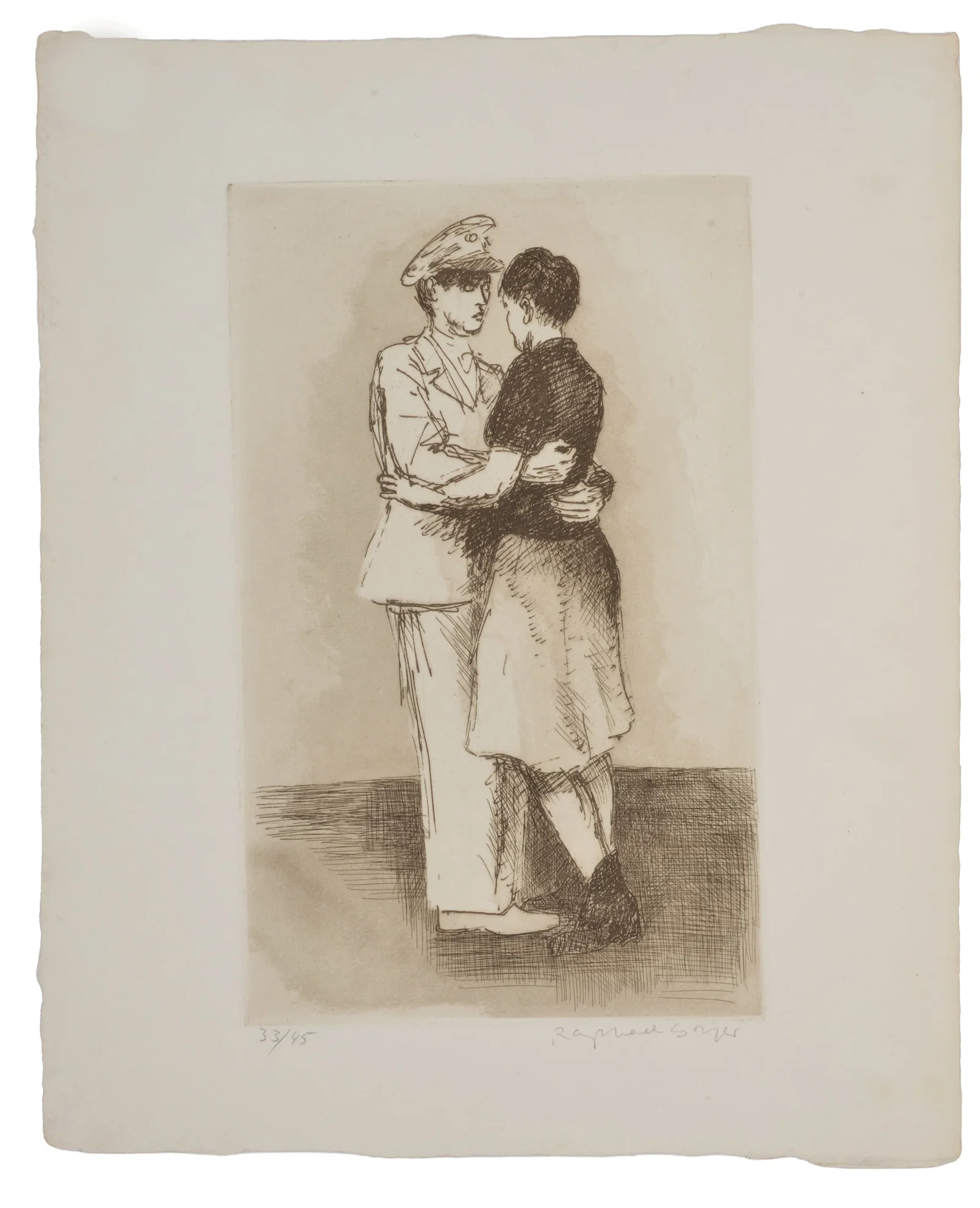 Raphael Soyer, Russia/New York 1899-1987. Soldier and Woman Embracing