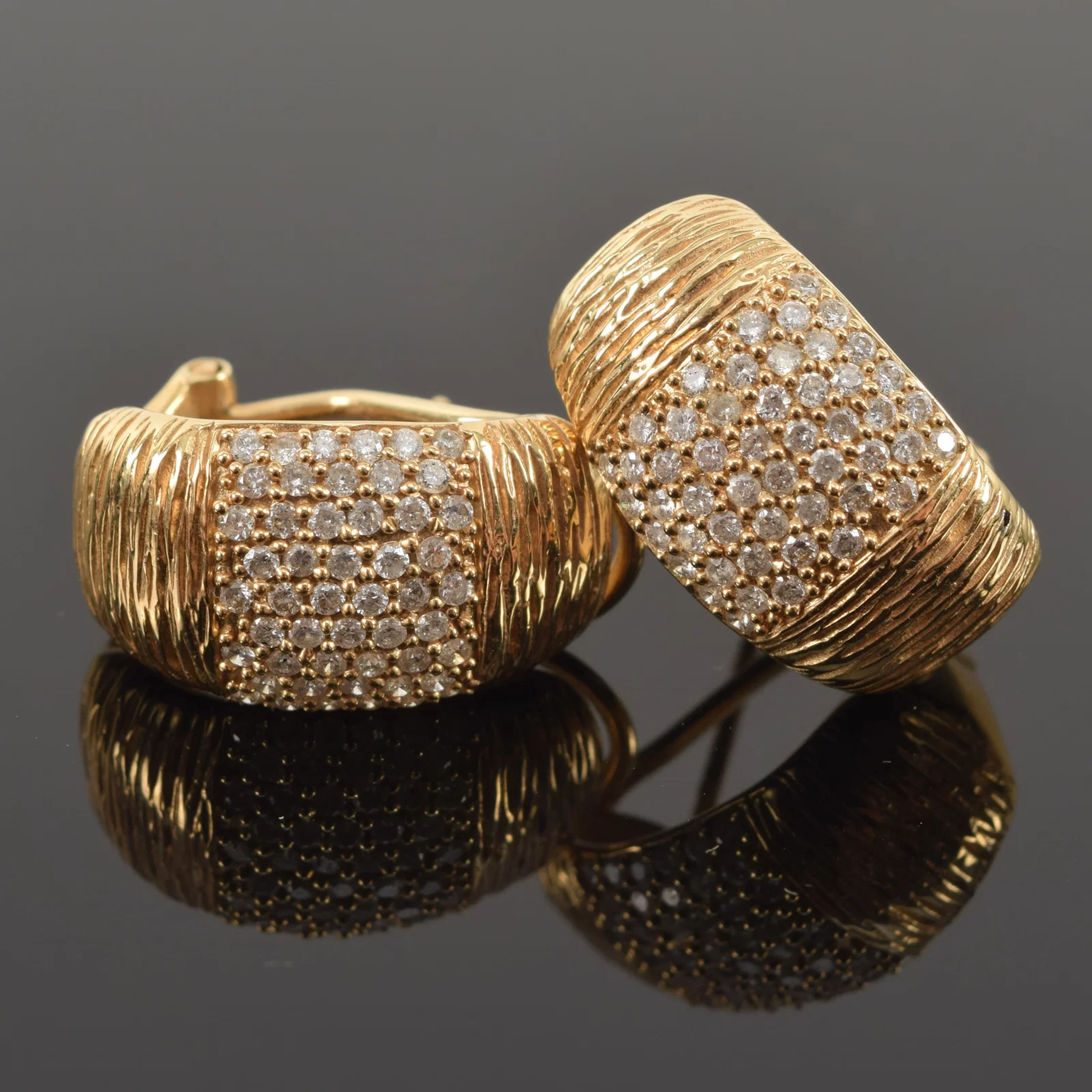 Le Vian 14K gold diamond pave clip earrings. Textured gold surface