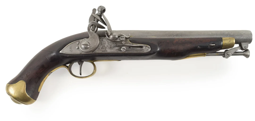 East India Company New Land pattern flintlock pistol. Lockplate with
