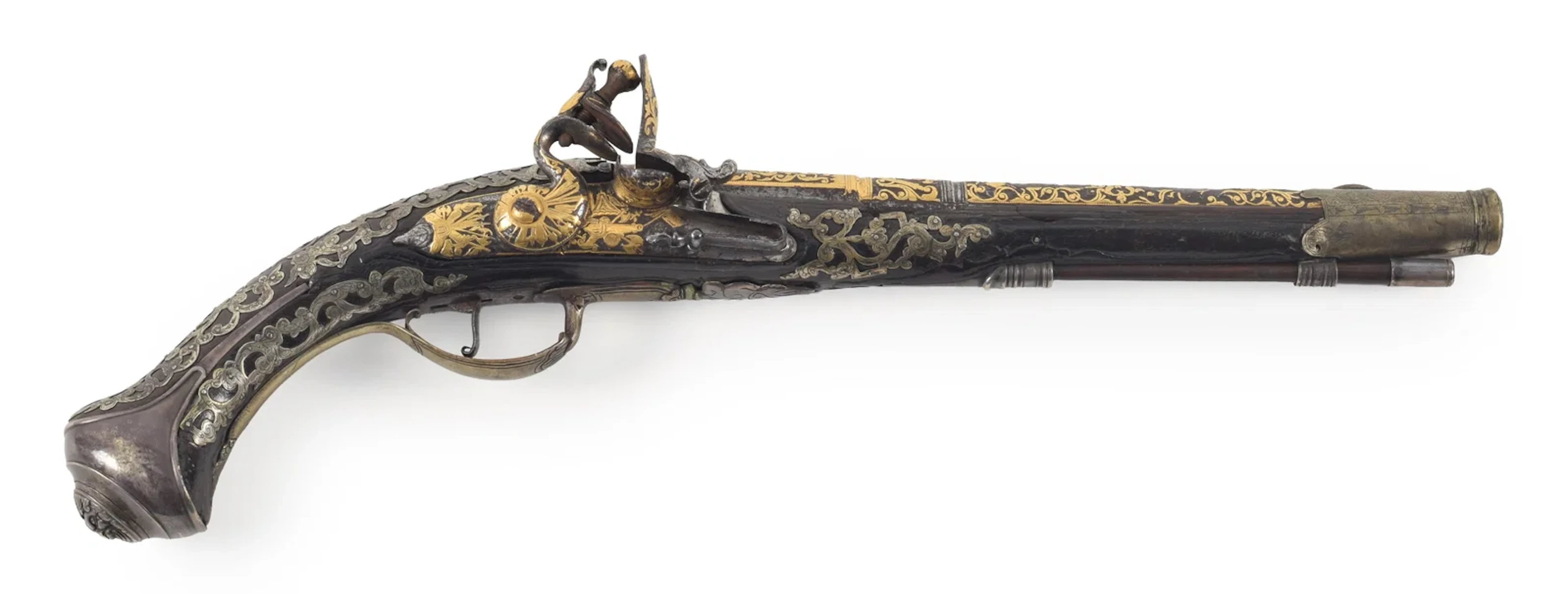 Fine Ottoman Turkish Gold-Decorated and Silver-Mounted Flintlock Holster
