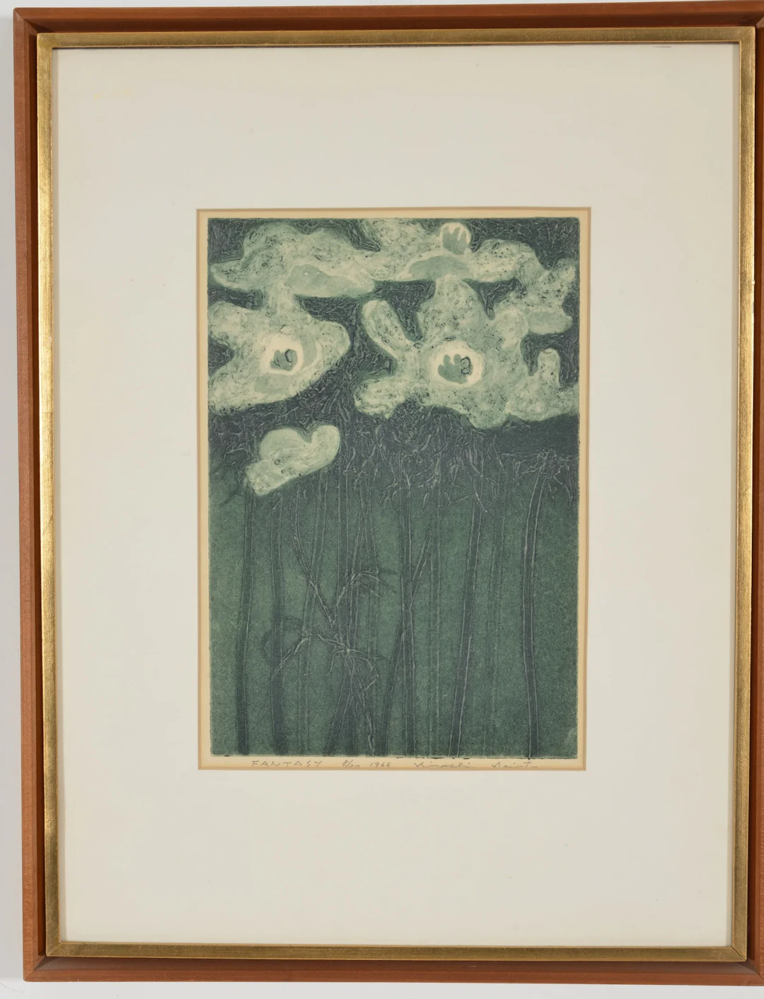 Kiyoshi Saito. "Fantasy". 1966. Woodblock print of towering flowers