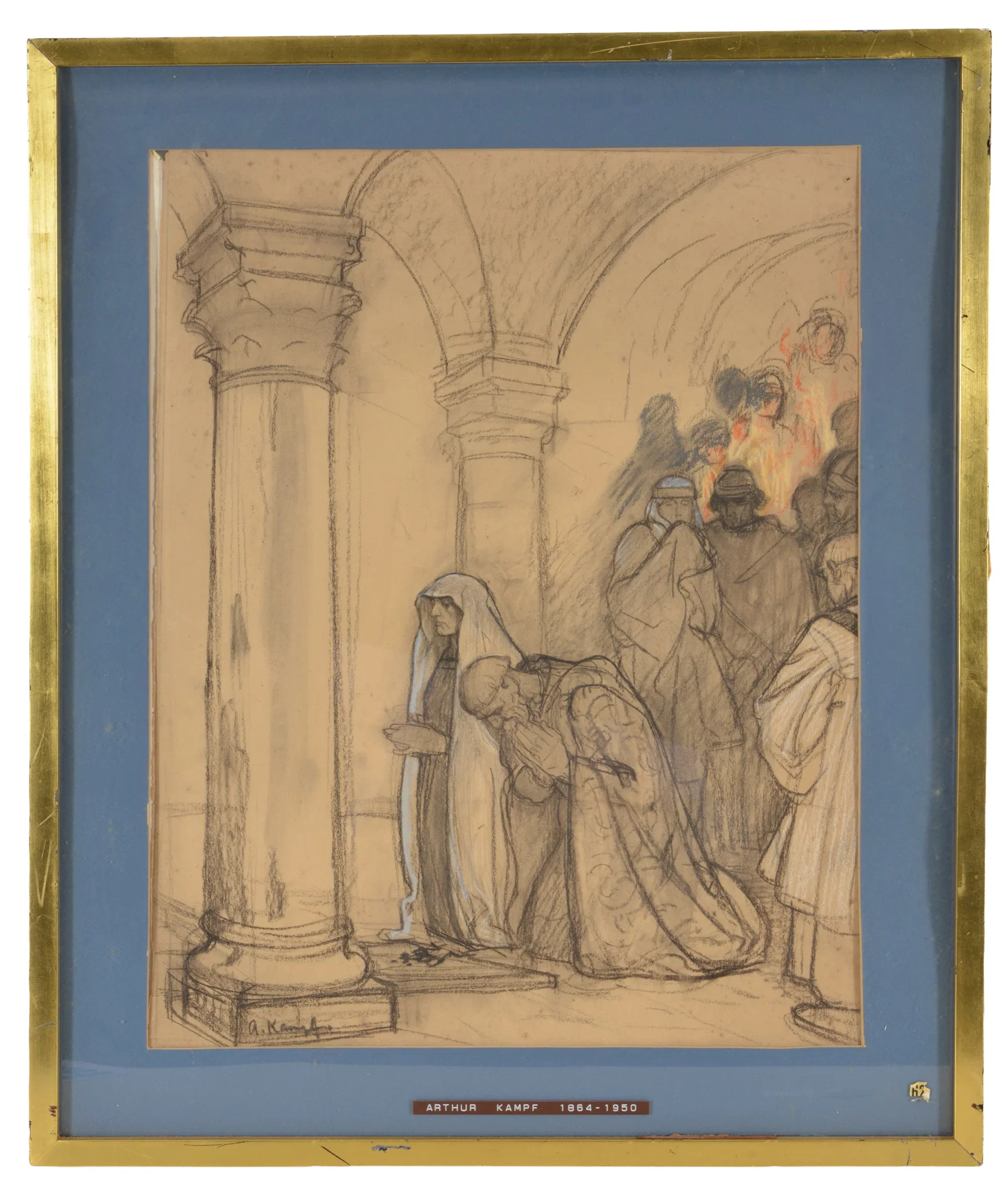 Arthur Kampf. German. Illustration of medieval chapel scene with figures